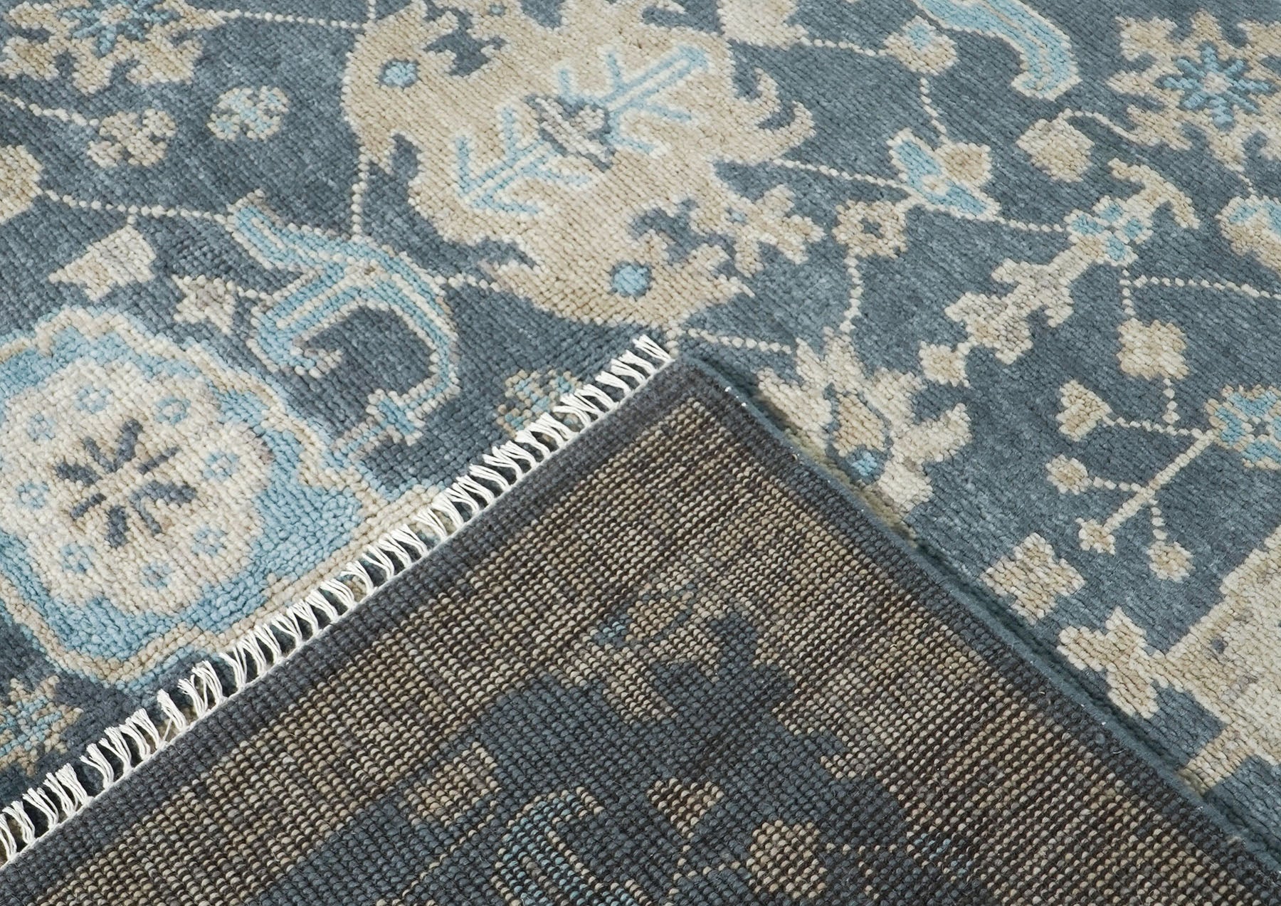 10x14 Blue, Beige, Tan Color Hand Knotted Oushak Wool Arts and Crafts Oriental Rug