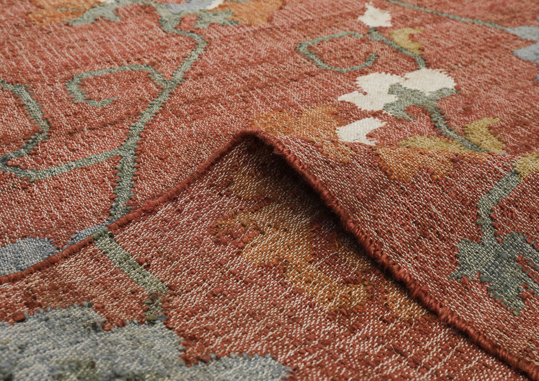 Multi Size Rust Sage Ivory Color Hand Woven Kilim Jute Traditional Oriental Rug