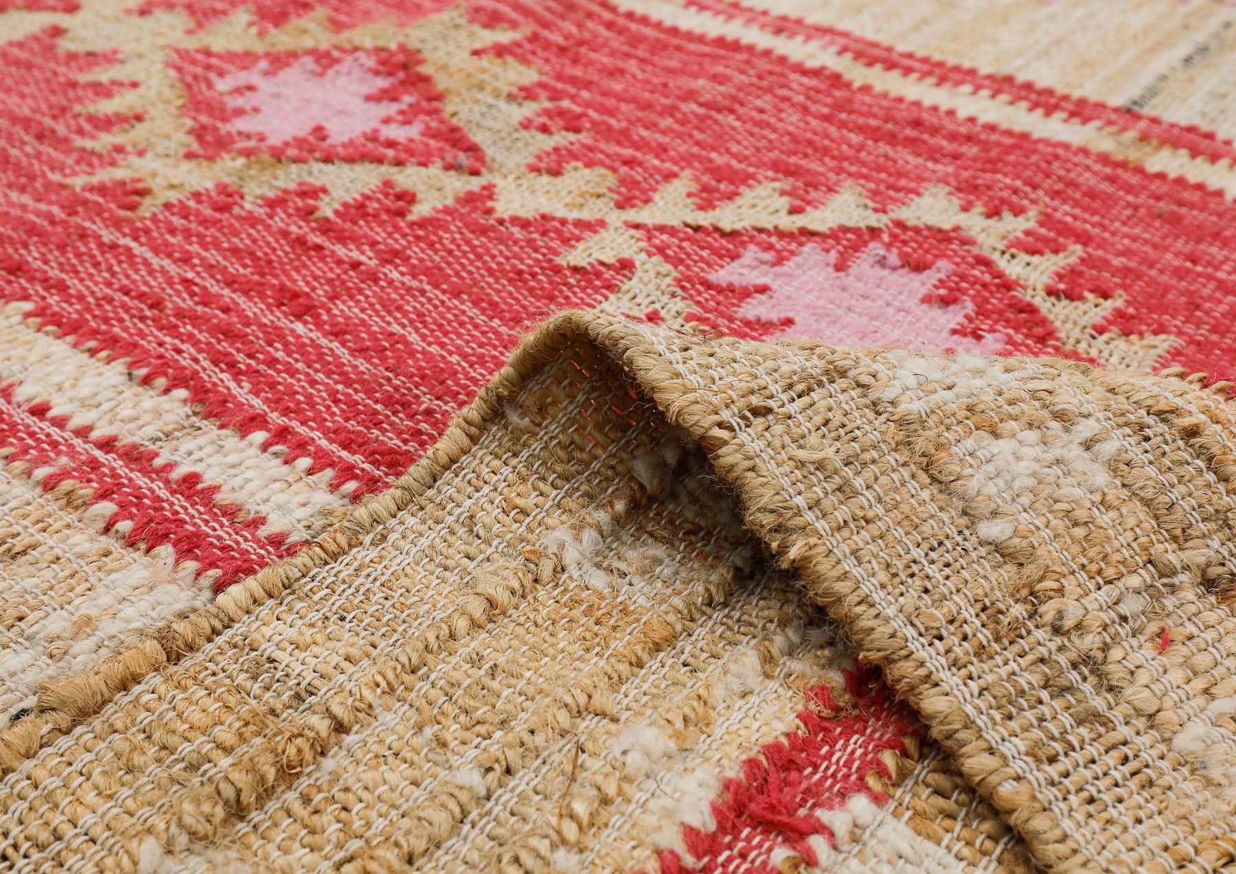 Multi Size Coral Beige Tan Color Hand Woven Kilim Jute Southwestern Oriental Rug