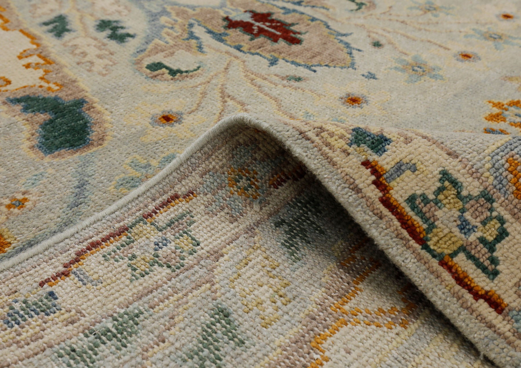 Mint Gray Multi Size Oushak Arts & Crafts Hand Knotted Wool Oriental Area Rug
