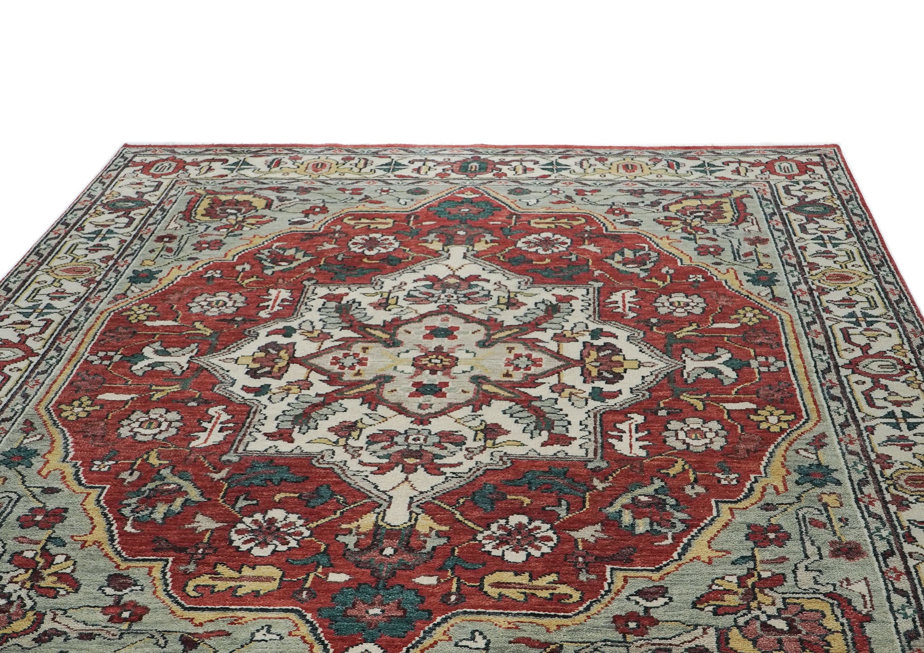 10x14 Rust, Red, Ivory Color Hand Knotted Oushak Wool  Oriental Rug