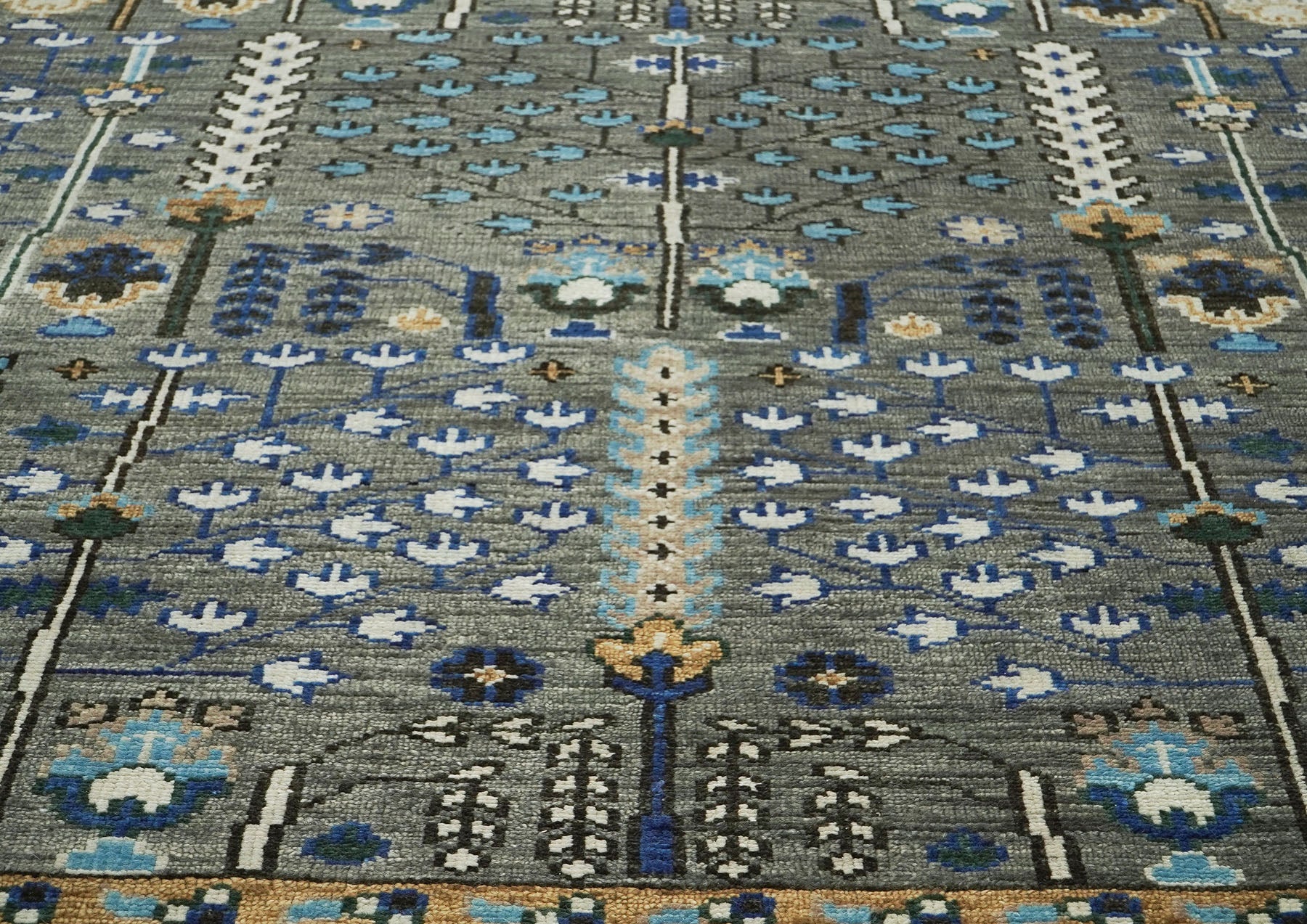 10x14 Gray, Tan, Blue Color Hand Knotted Oushak Wool Transitional Oriental Rug