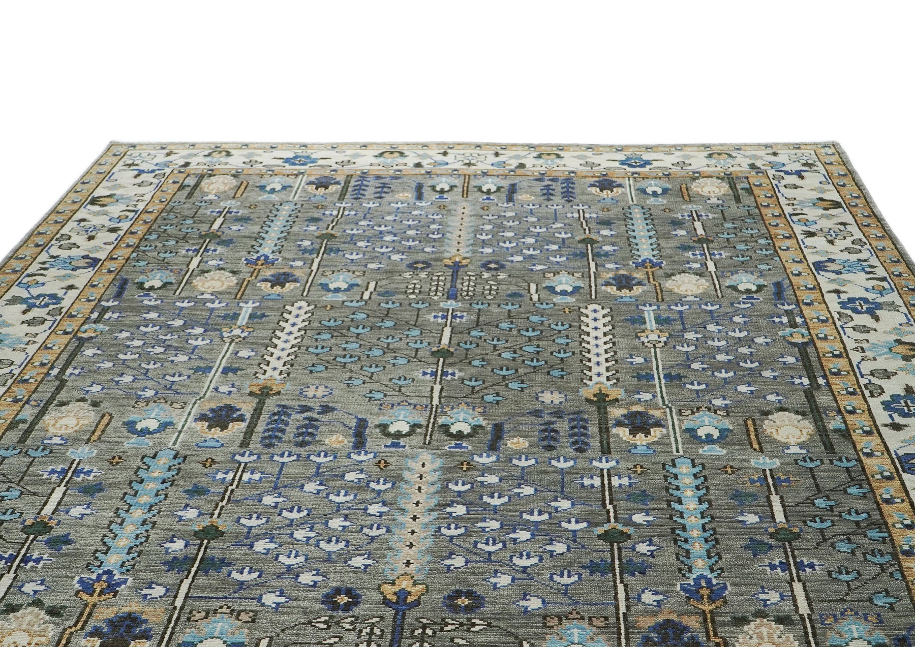 10x14 Gray, Tan, Blue Color Hand Knotted Oushak Wool Transitional Oriental Rug