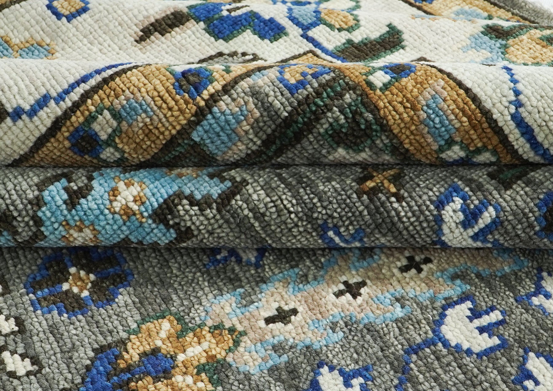 10x14 Gray, Tan, Blue Color Hand Knotted Oushak Wool Transitional Oriental Rug