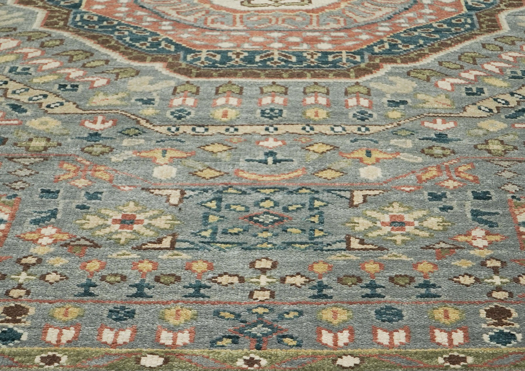 10x14 Slate, Green, Rose Color Hand Knotted Oushak Wool Traditional Oriental Rug