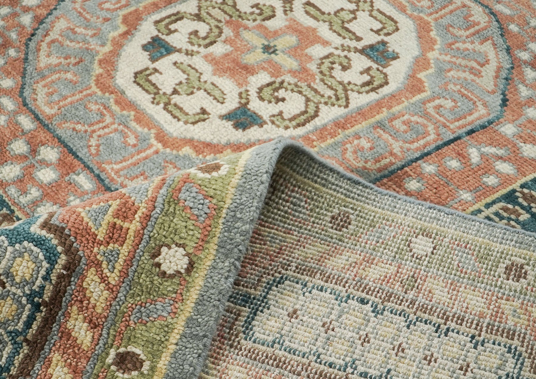 10x14 Slate, Green, Rose Color Hand Knotted Oushak Wool Traditional Oriental Rug