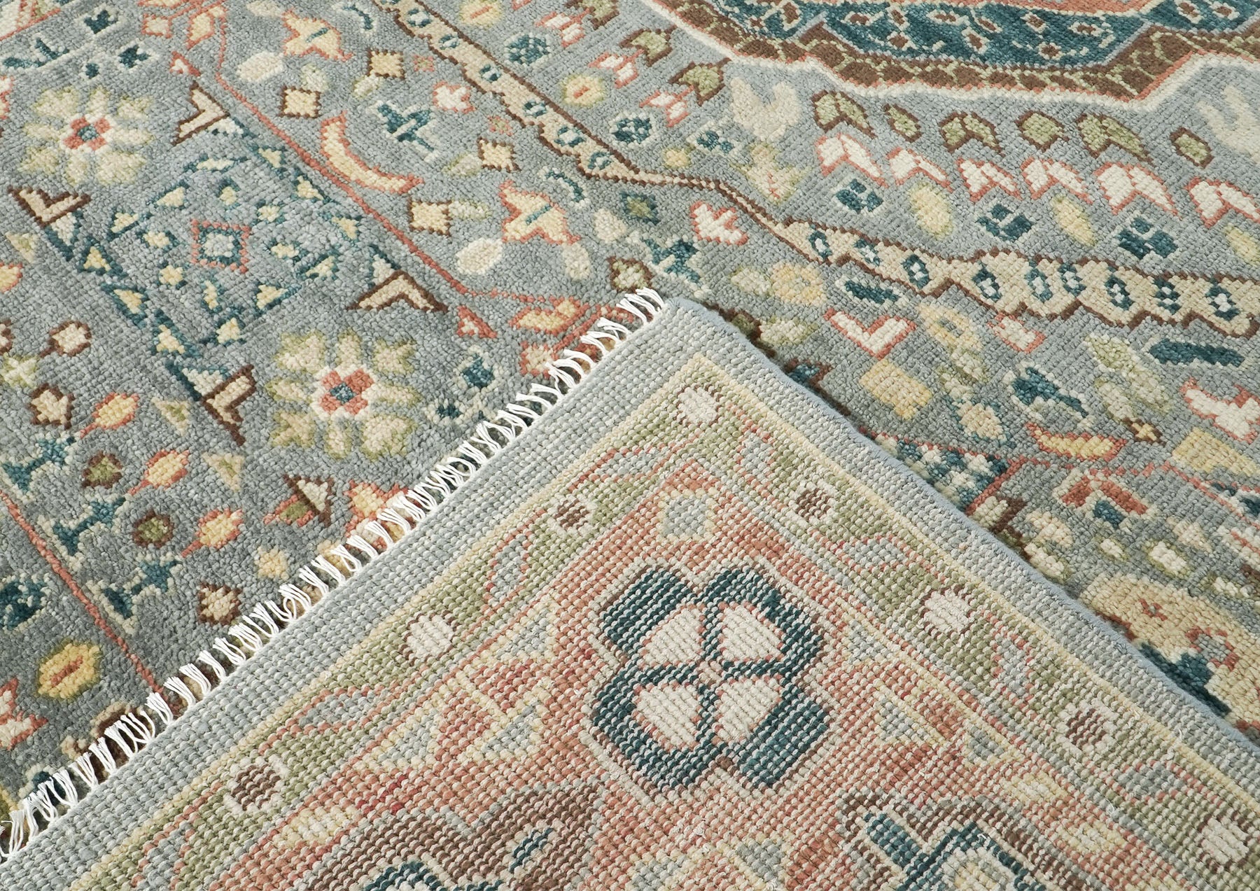 10x14 Slate, Green, Rose Color Hand Knotted Oushak Wool Traditional Oriental Rug