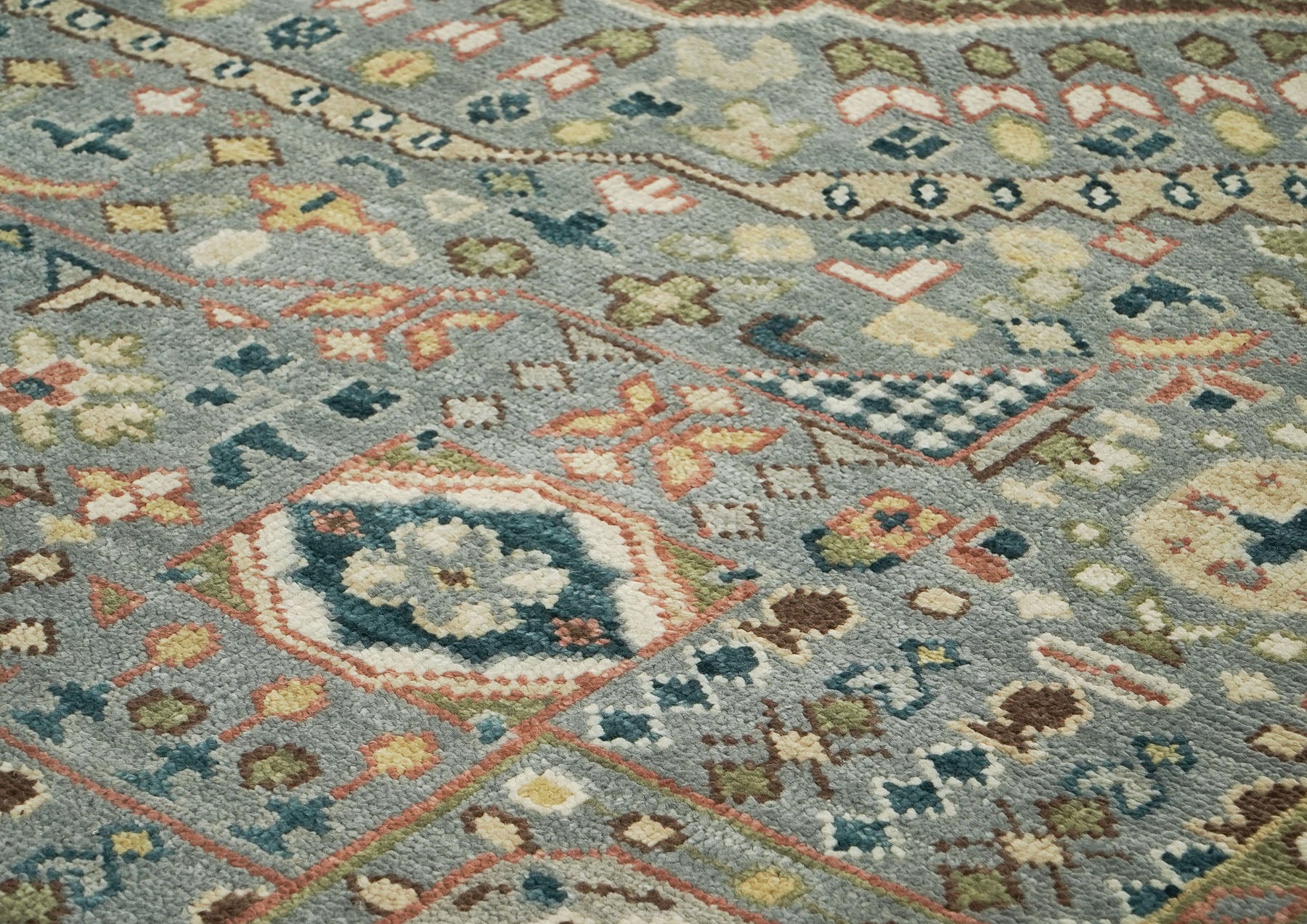 10x14 Slate, Green, Rose Color Hand Knotted Oushak Wool Traditional Oriental Rug