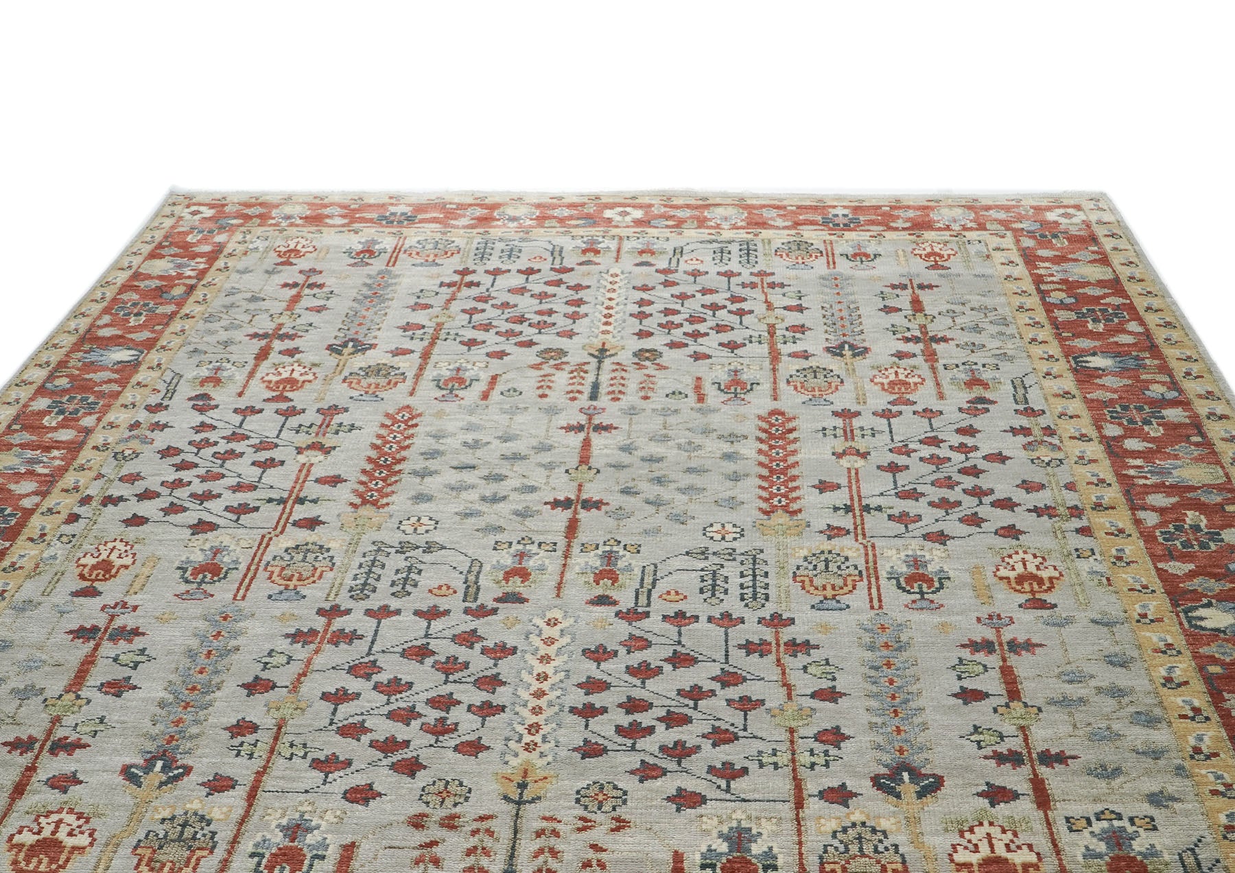 10x14 Slate, Burnt Orange, Tan Color Hand Knotted Oushak Wool Transitional Oriental Rug