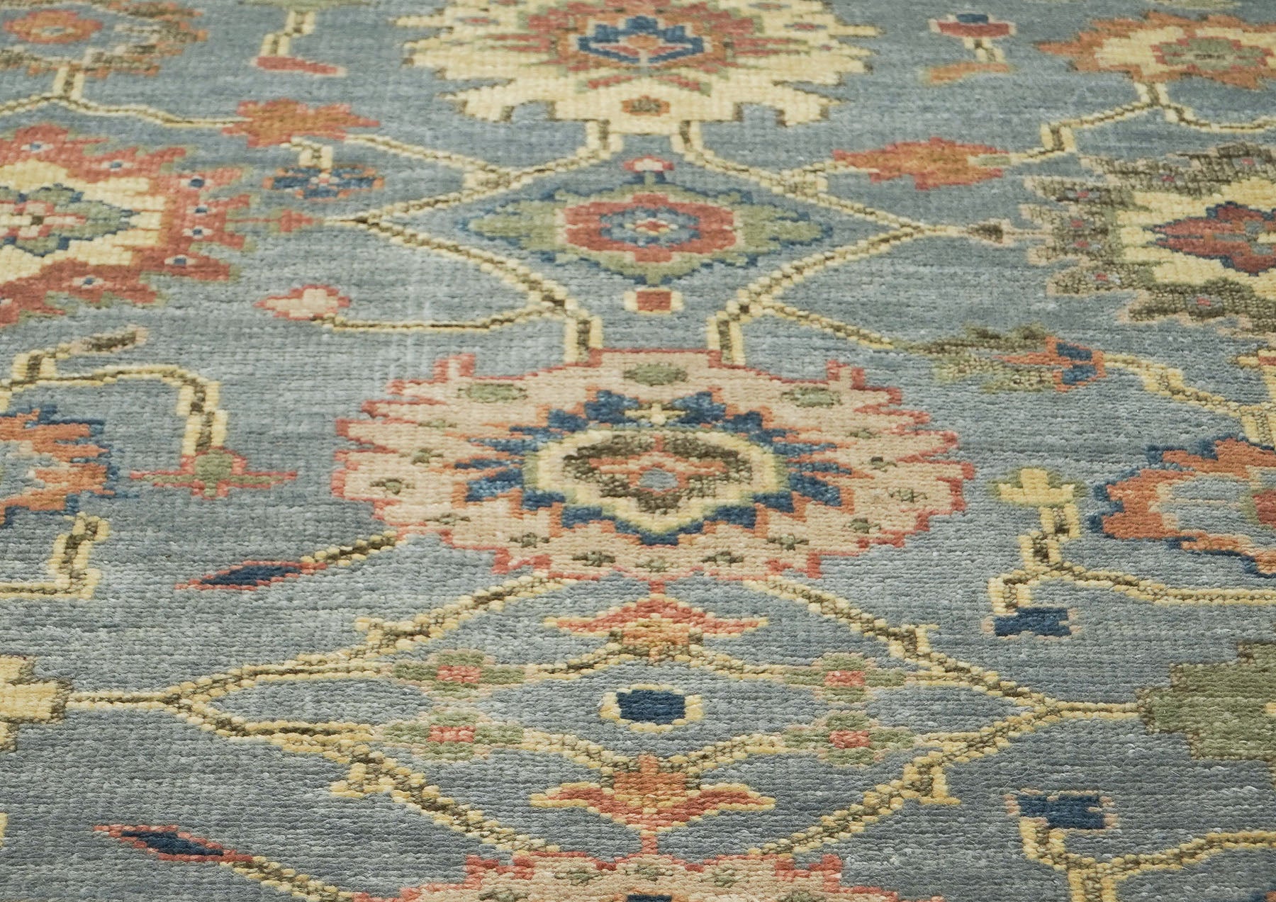 10x14 Blue, Rose, peach Color Hand Knotted Oushak Wool Arts and Crafts Oriental Rug