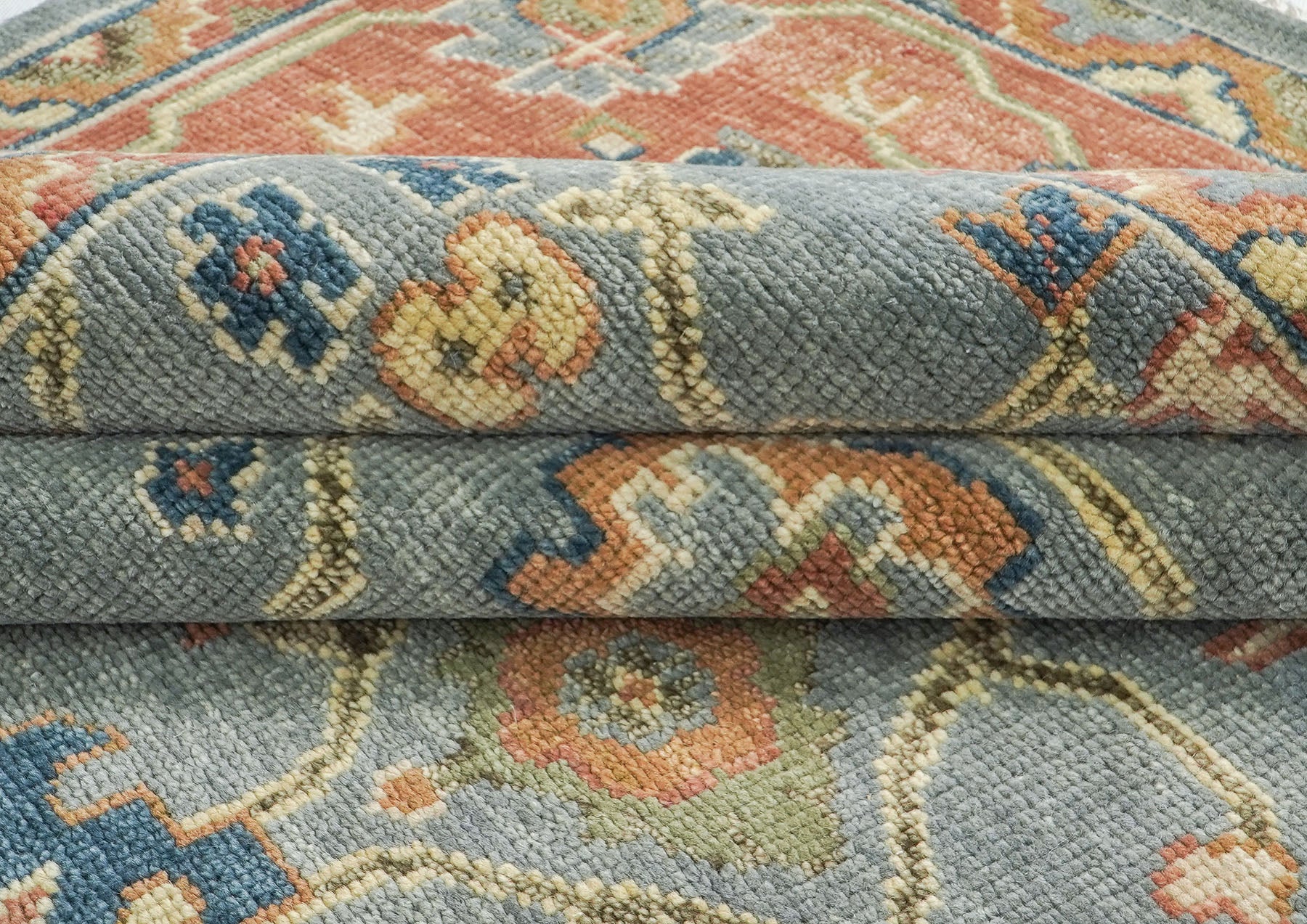 10x14 Blue, Rose, peach Color Hand Knotted Oushak Wool Arts and Crafts Oriental Rug