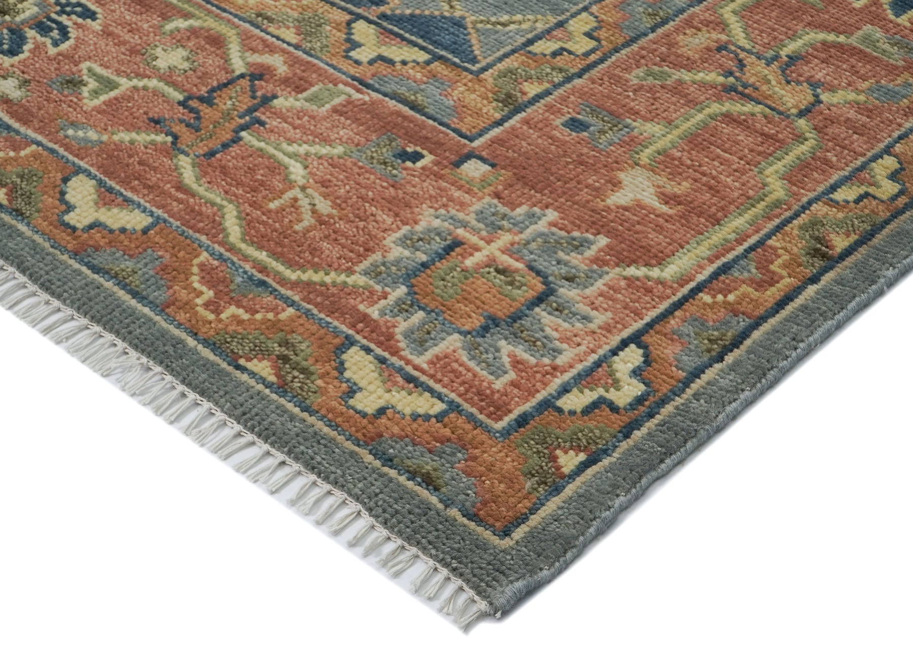 10x14 Blue, Rose, peach Color Hand Knotted Oushak Wool Arts and Crafts Oriental Rug