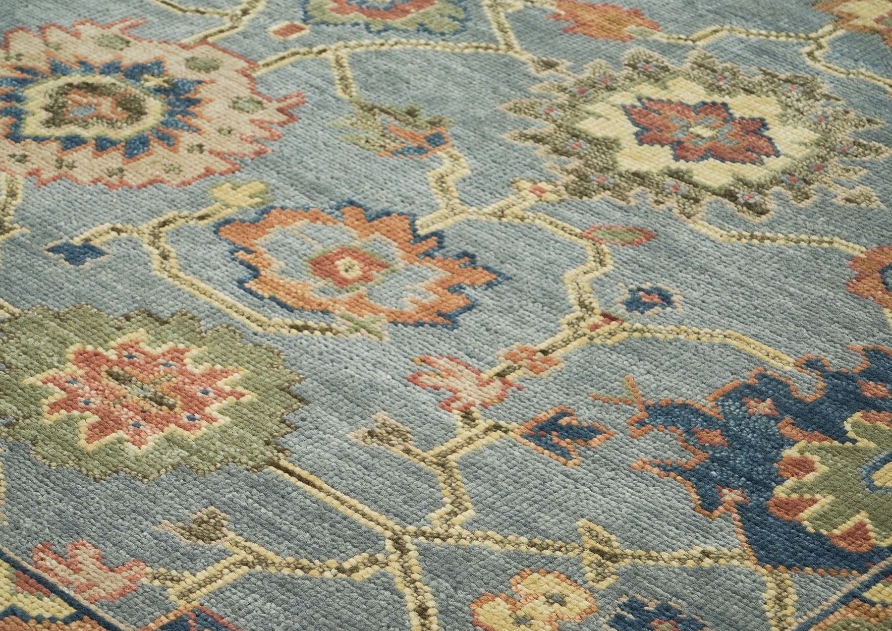 10x14 Blue, Rose, peach Color Hand Knotted Oushak Wool Arts and Crafts Oriental Rug