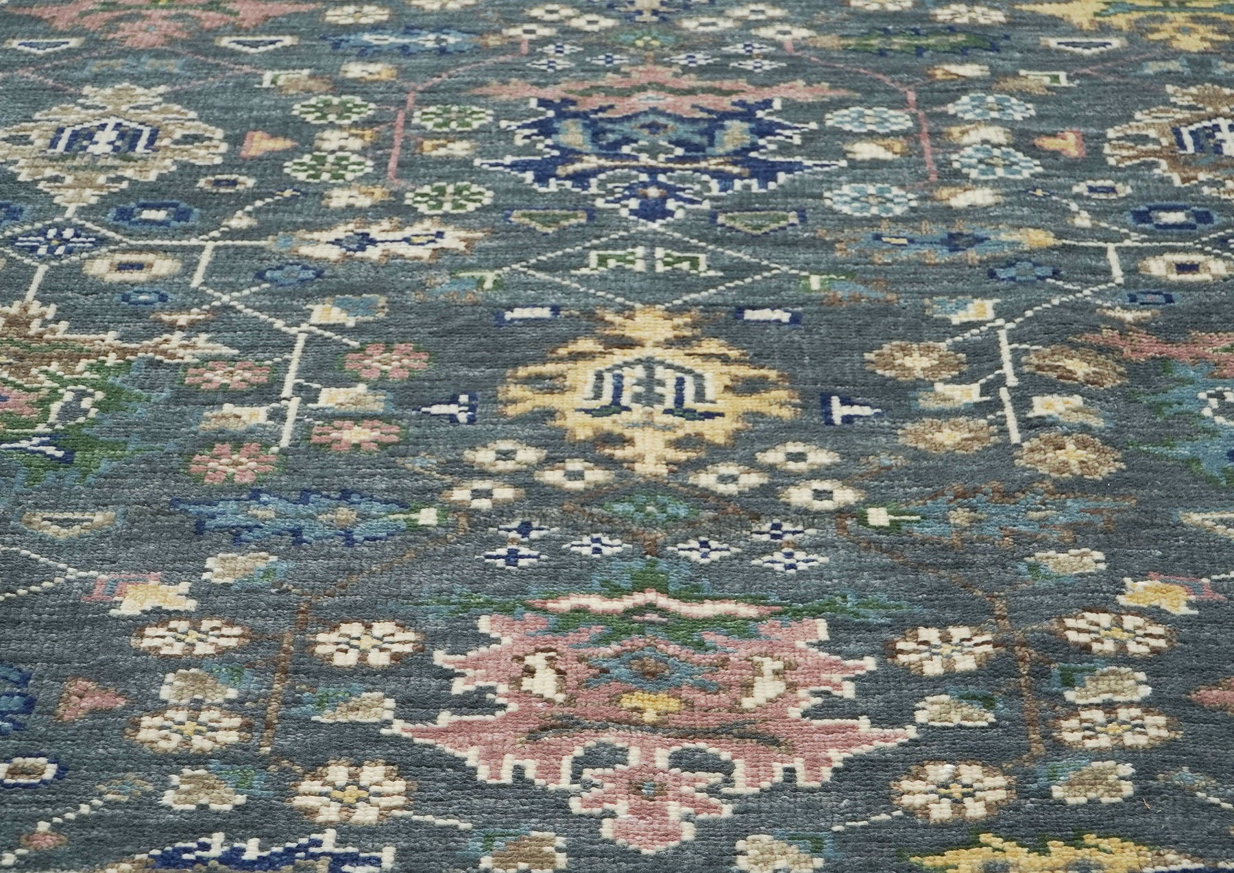 10x14 Blue, Navy, Green Color Hand Knotted Oushak Wool Arts and Crafts Oriental Rug