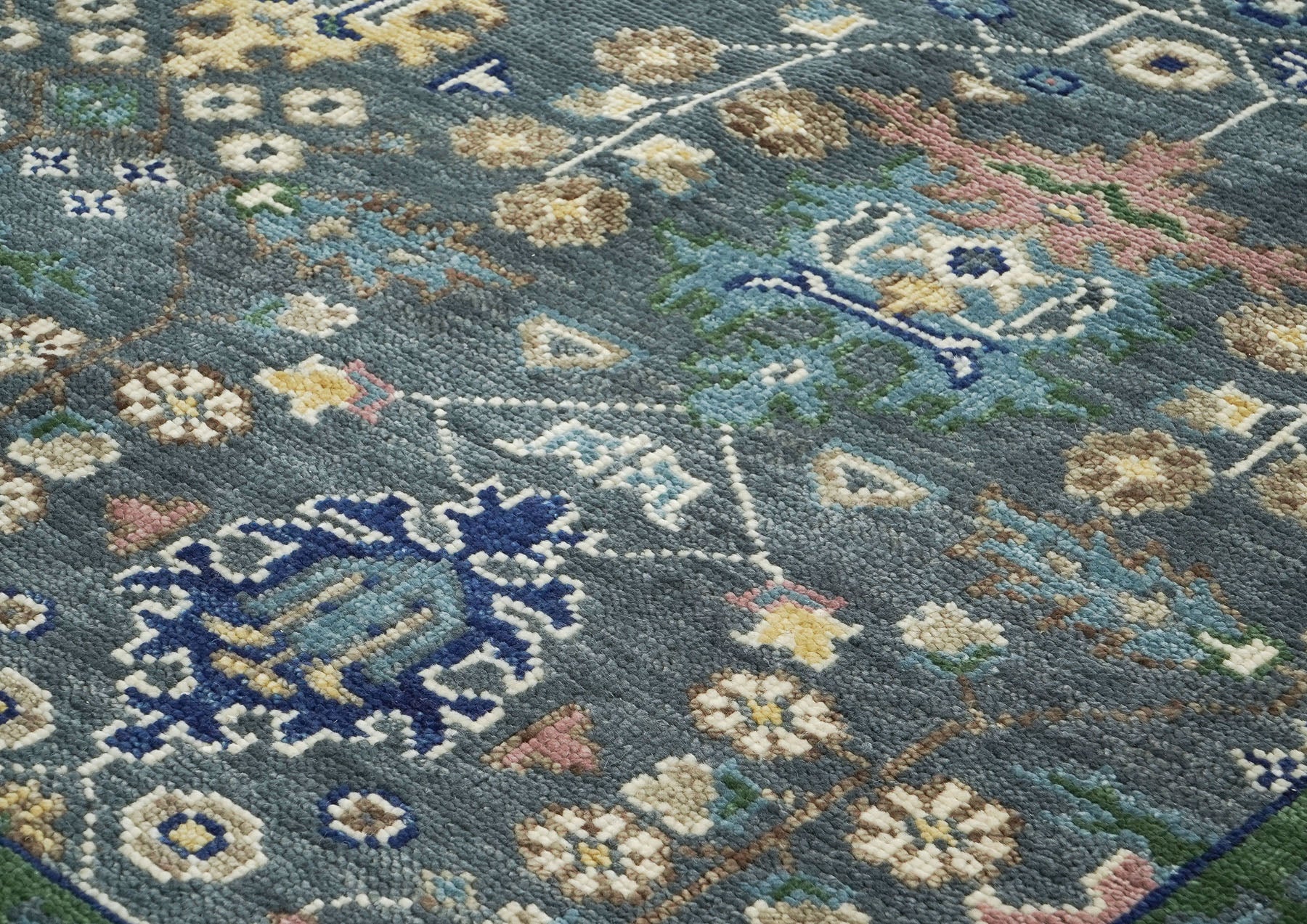 10x14 Blue, Navy, Green Color Hand Knotted Oushak Wool Arts and Crafts Oriental Rug