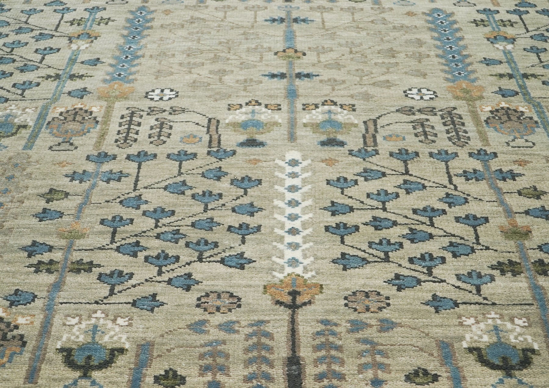10x14 Beige, Aqua, Tan Color Hand Knotted Oushak Wool Transitional Oriental Rug