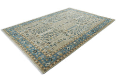 10x14 Beige, Aqua, Tan Color Hand Knotted Oushak Wool Transitional Oriental Rug