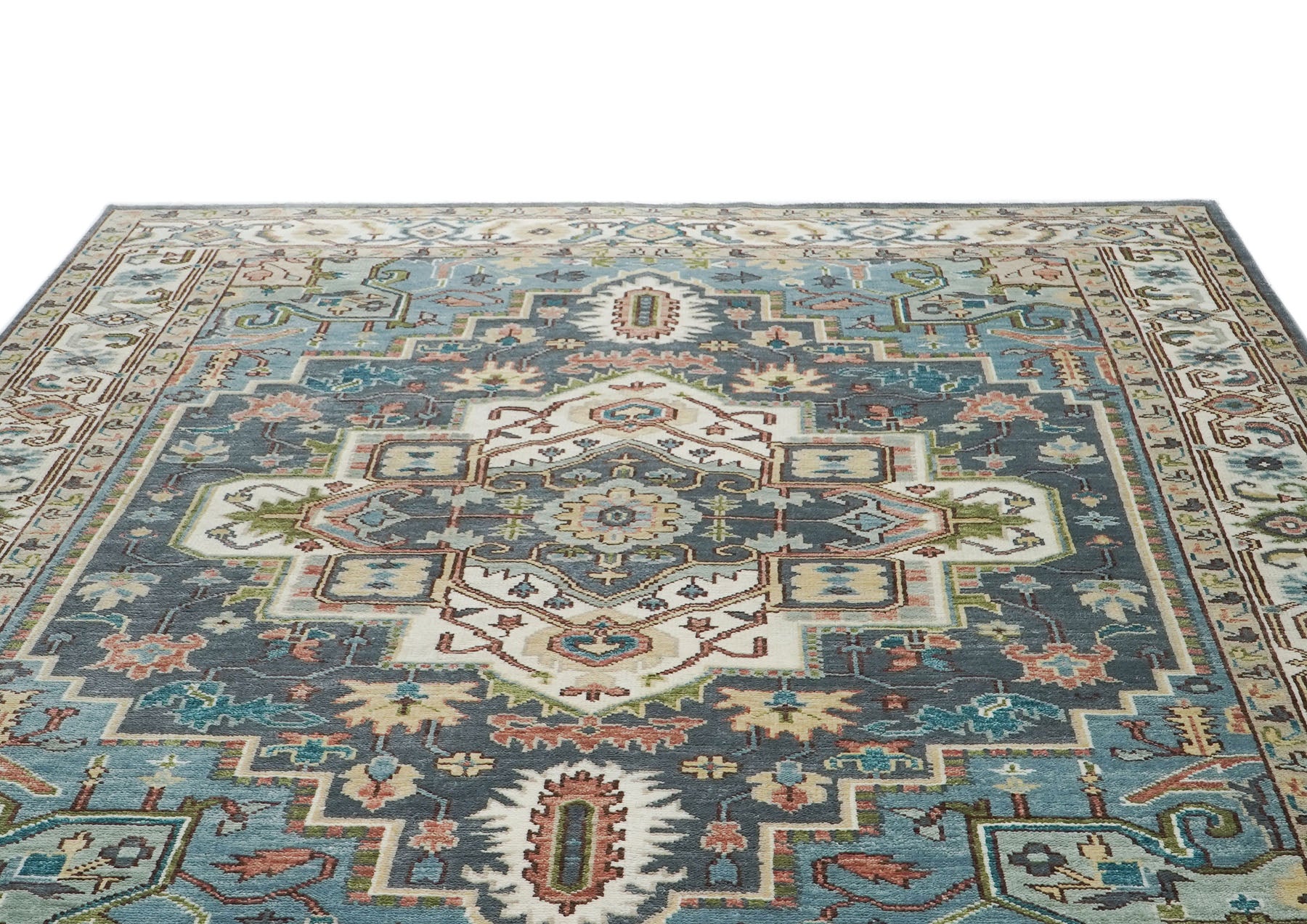 10x14 Slate, Ivory, Rose Color Hand Knotted Oushak Wool  Oriental Rug