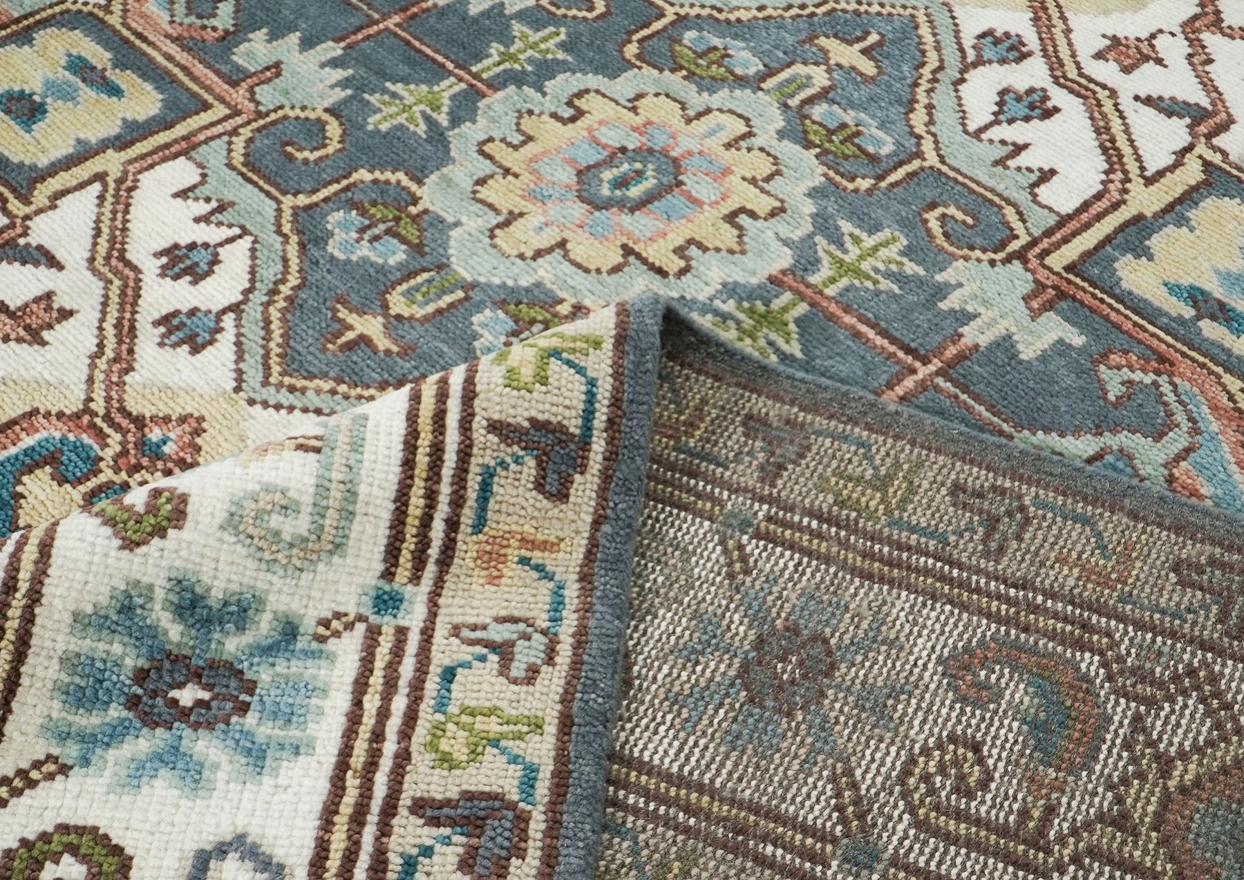 10x14 Slate, Ivory, Rose Color Hand Knotted Oushak Wool  Oriental Rug