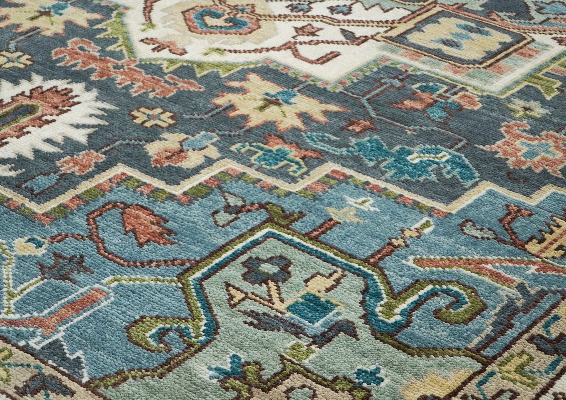 10x14 Slate, Ivory, Rose Color Hand Knotted Oushak Wool  Oriental Rug