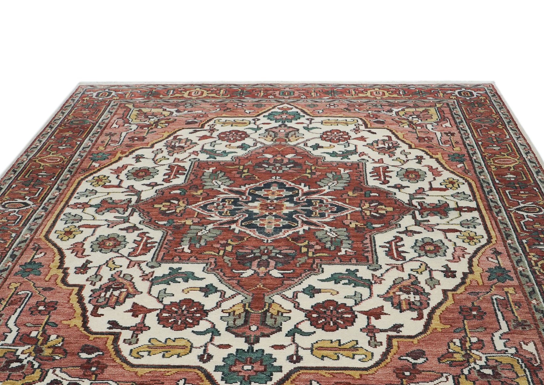 10x14 Rust, Ivory, Rose Color Hand Knotted Oushak Wool  Oriental Rug