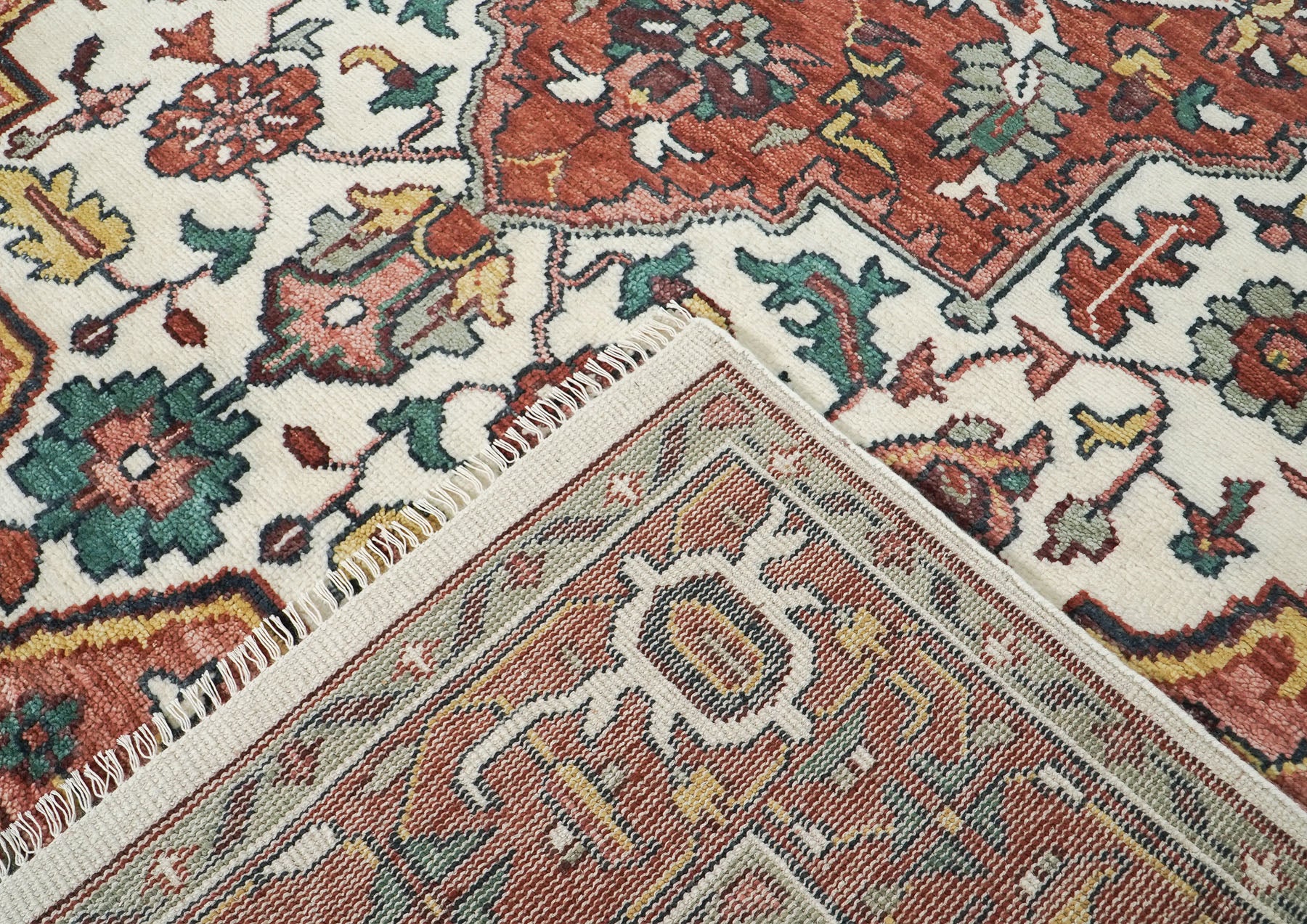 10x14 Rust, Ivory, Rose Color Hand Knotted Oushak Wool  Oriental Rug