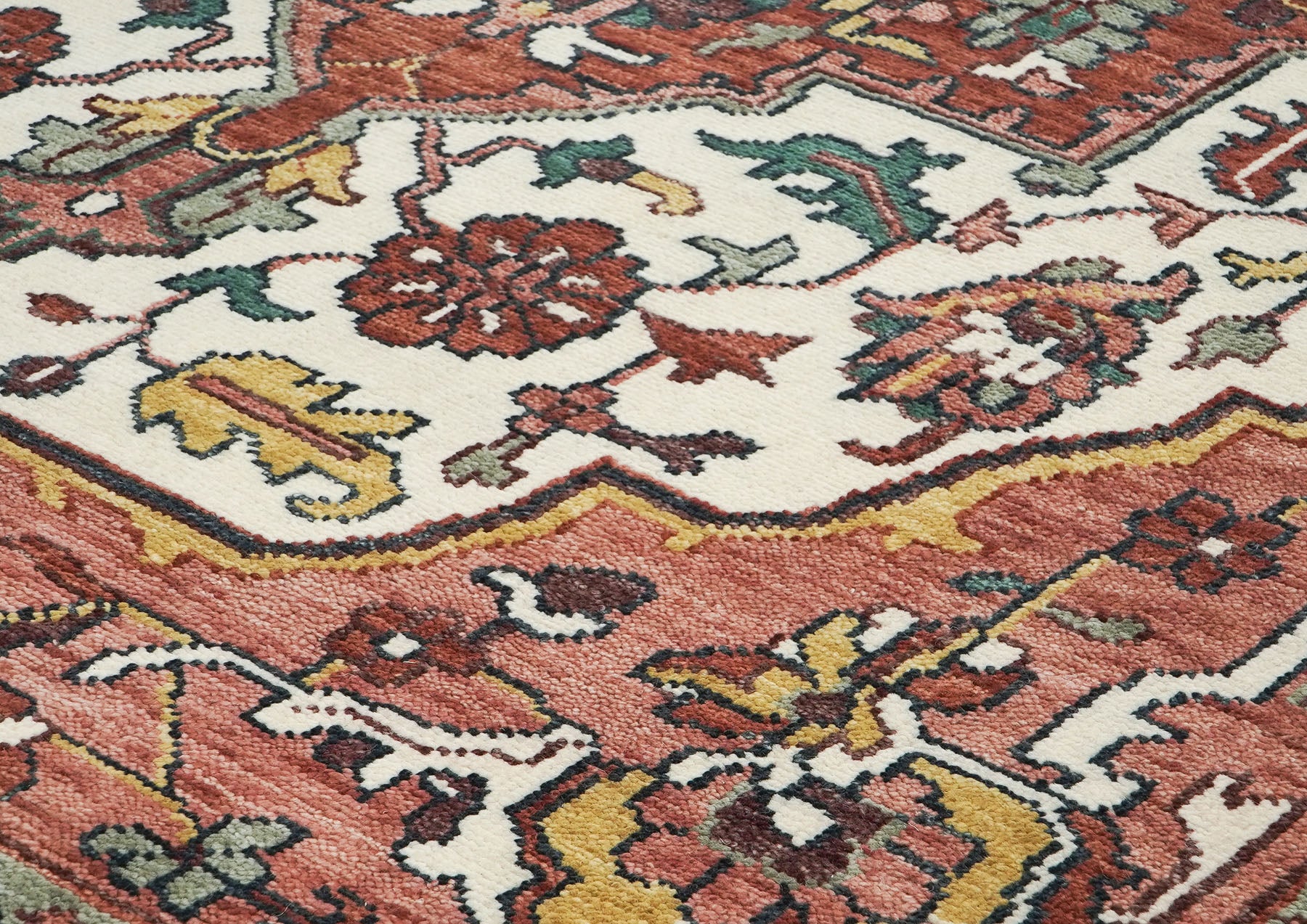 10x14 Rust, Ivory, Rose Color Hand Knotted Oushak Wool  Oriental Rug