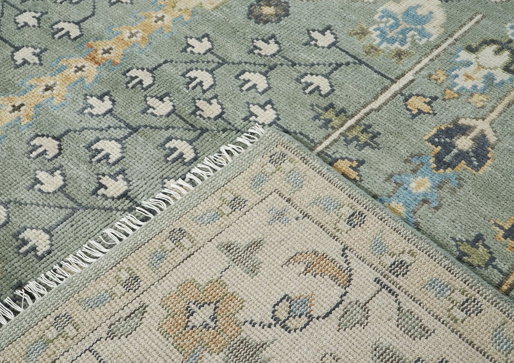 10x14 Celadon, Beige, Blue Color Hand Knotted Oushak Wool Transitional Oriental Rug