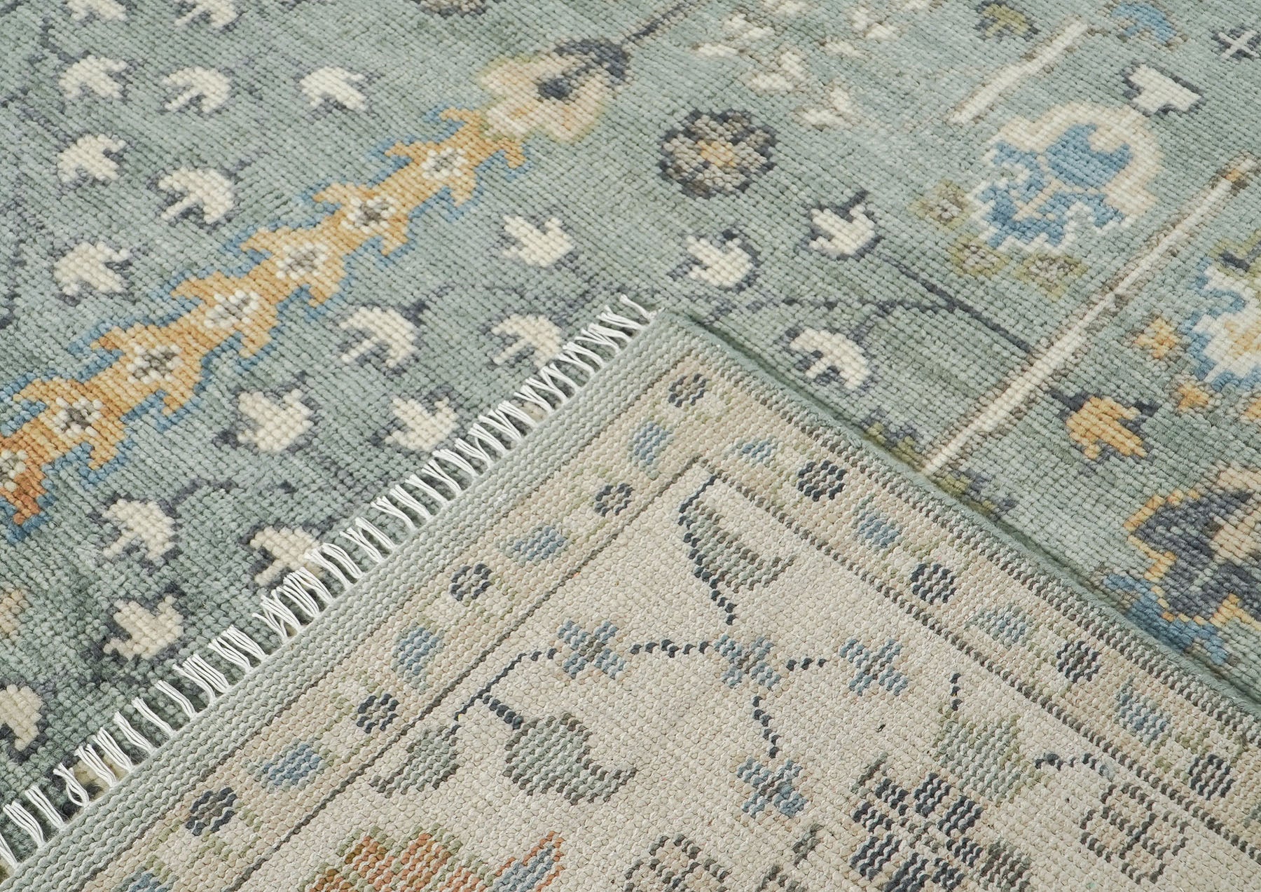 10x14 Slate, Beige, Brown Color Hand Knotted Oushak Wool Transitional Oriental Rug