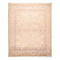 8x10 Tan, Ivory, Purple Color Hand Knotted All-Over 100% Wool Traditional Oriental Rug