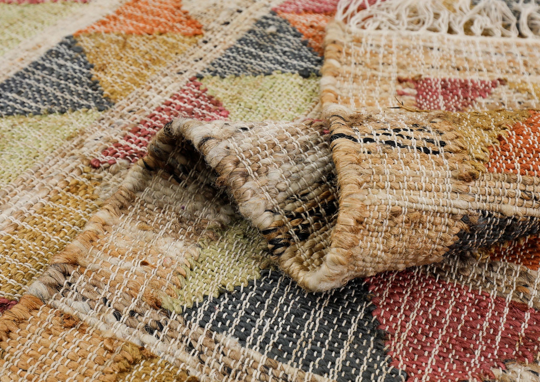 Multi Size Beige coral Gold Color Hand Woven Kilim Jute Southwestern Oriental Rug