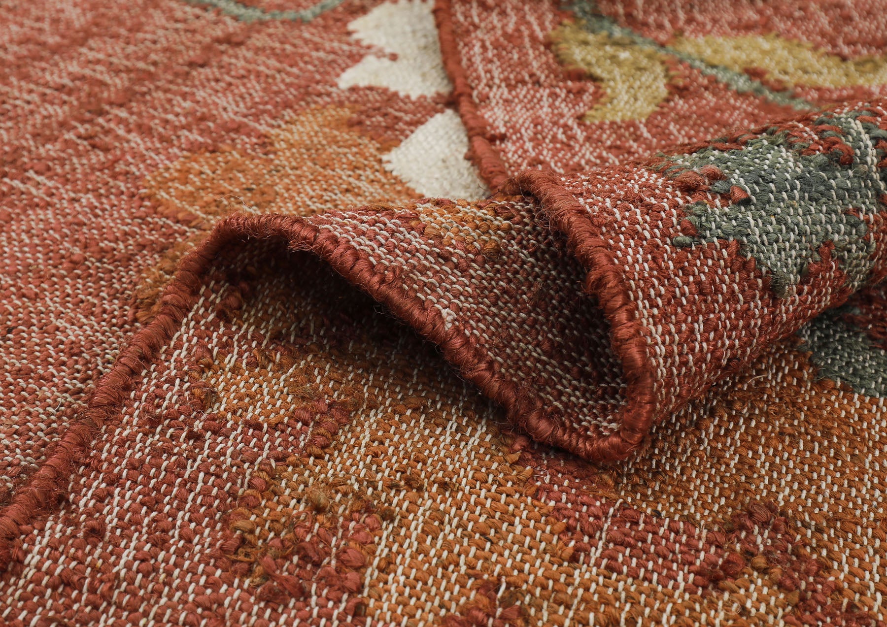 Multi Size Rust Sage Ivory Color Hand Woven Kilim Jute Traditional Oriental Rug