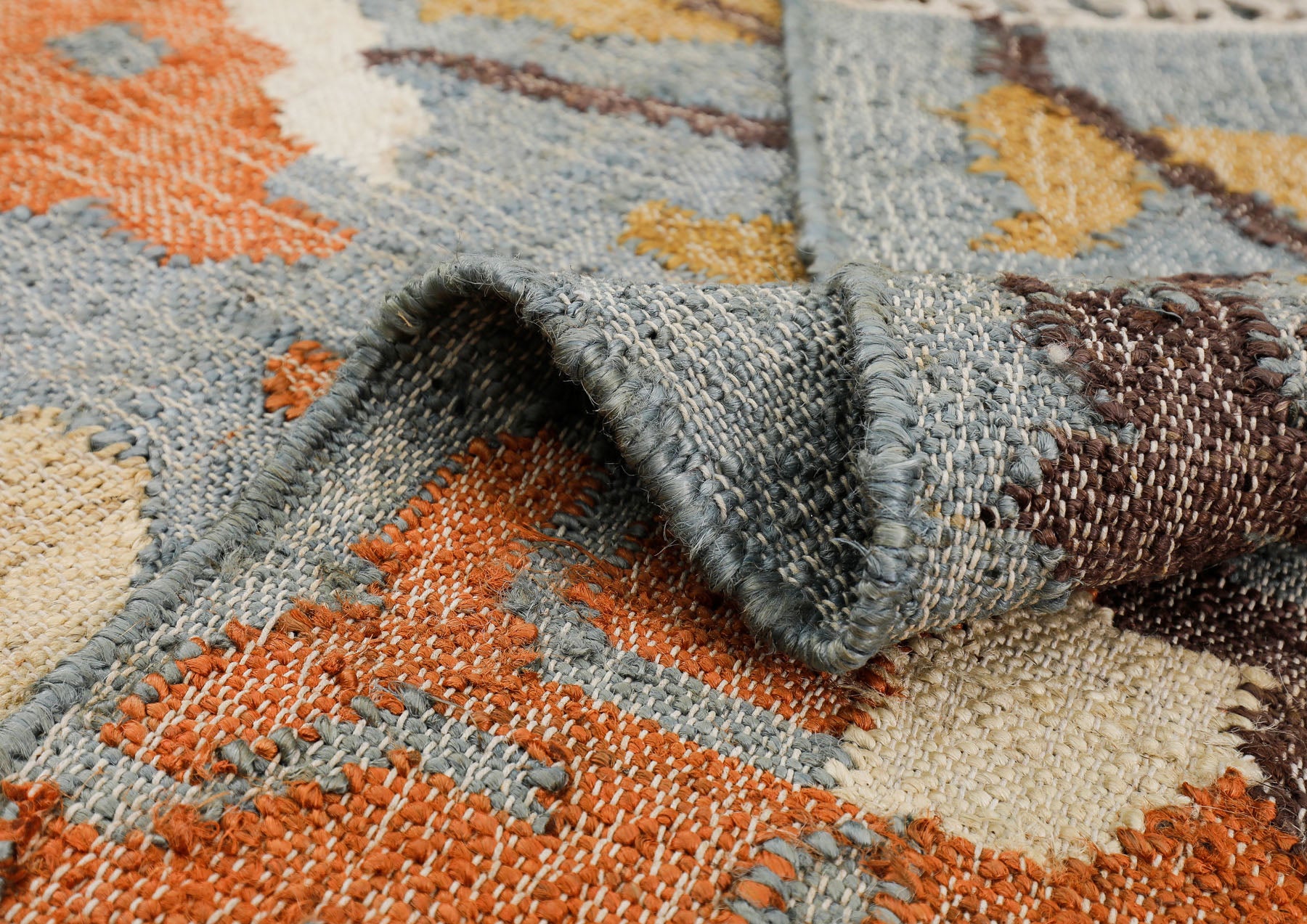 Multi Size Slate Blue Orange Color Hand Woven Kilim Jute Traditional Oriental Rug