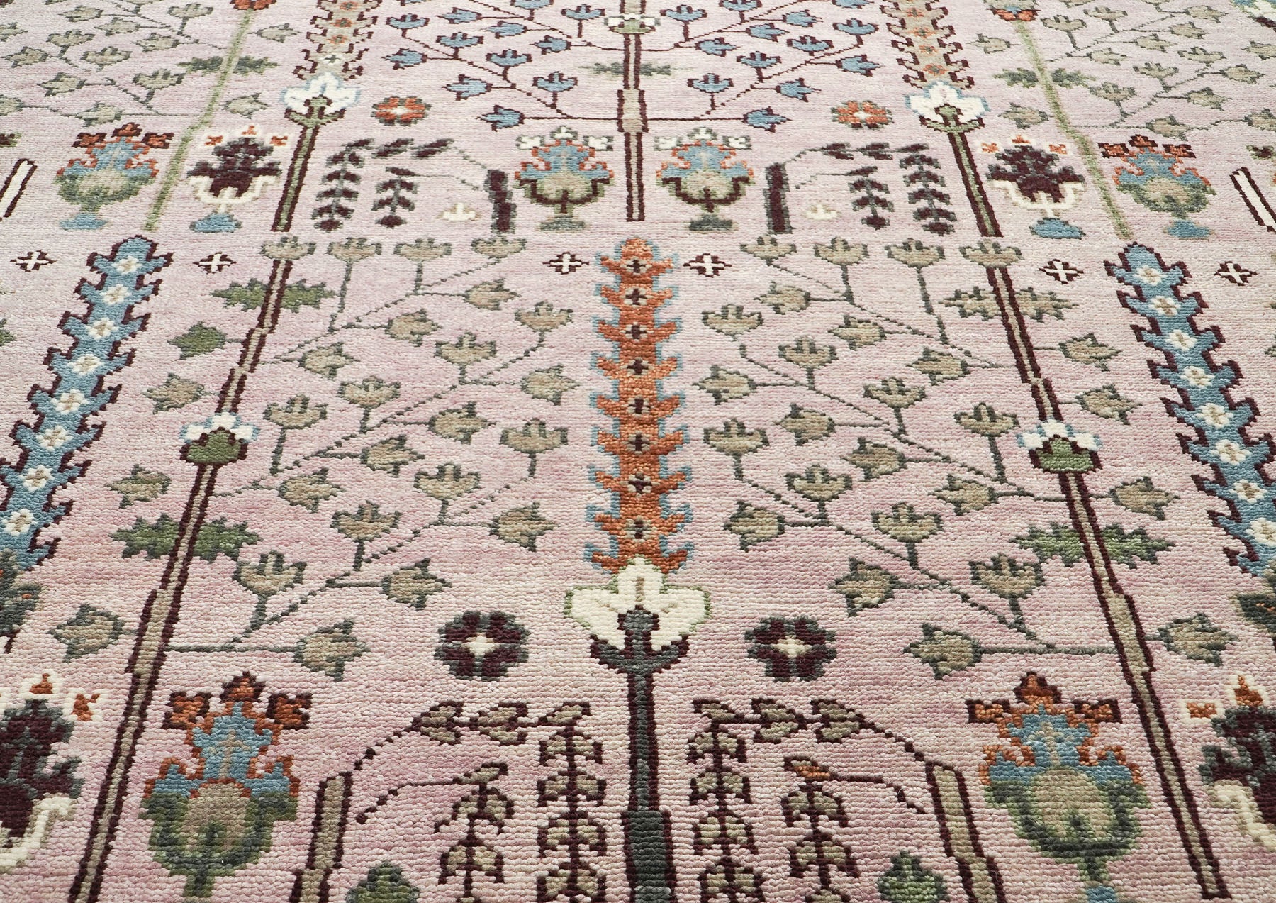 10x14 Rose, Moss, Blue Color Hand Knotted Oushak Wool Transitional Oriental Rug