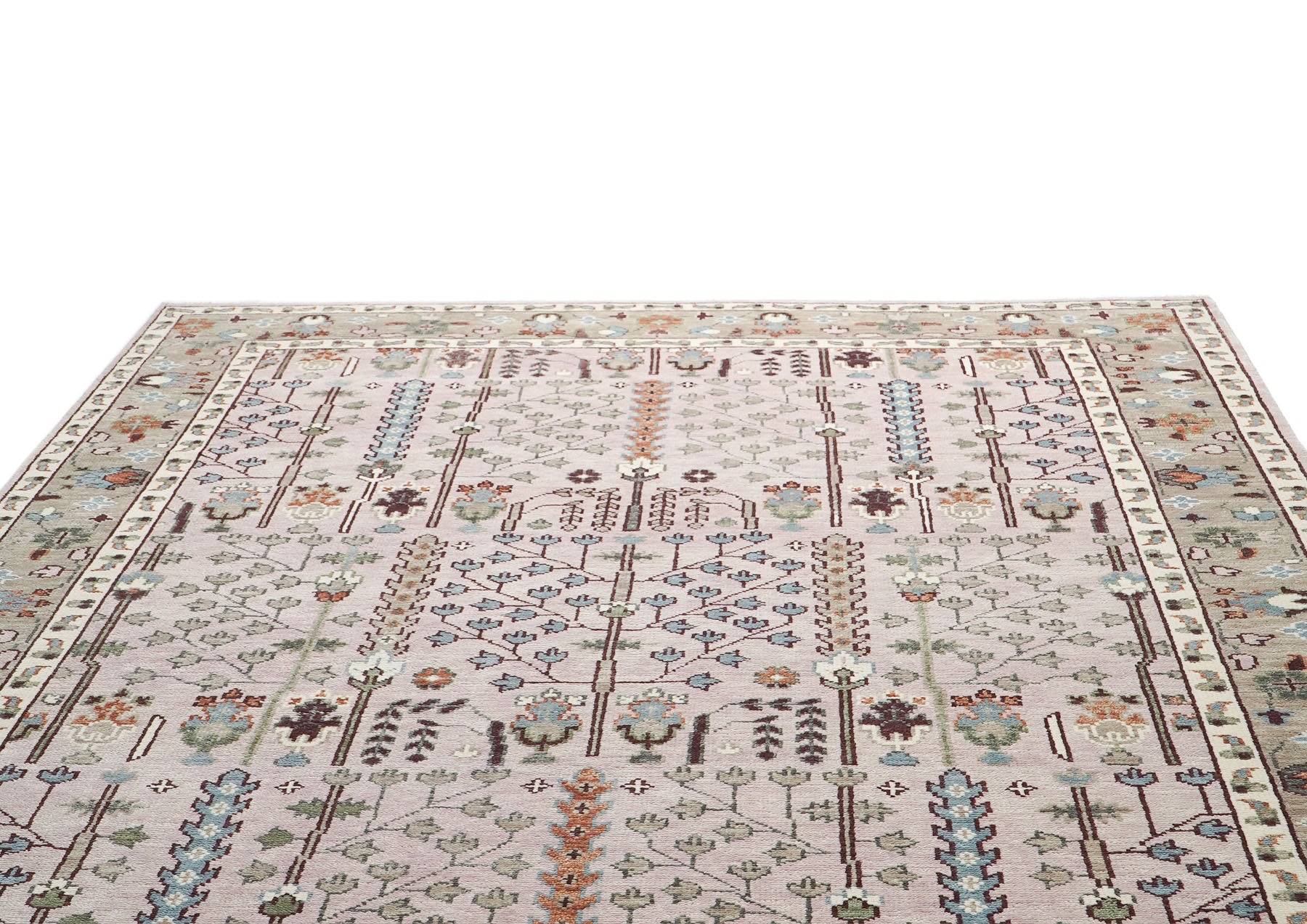 10x14 Rose, Moss, Blue Color Hand Knotted Oushak Wool Transitional Oriental Rug