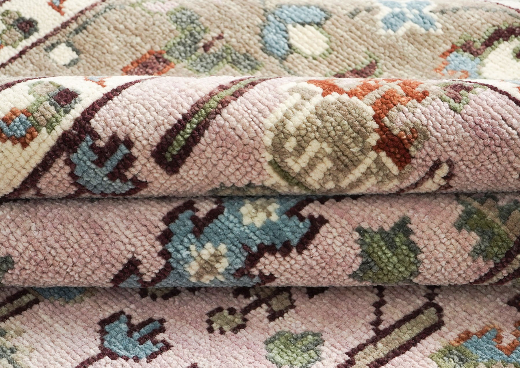 10x14 Rose, Moss, Blue Color Hand Knotted Oushak Wool Transitional Oriental Rug