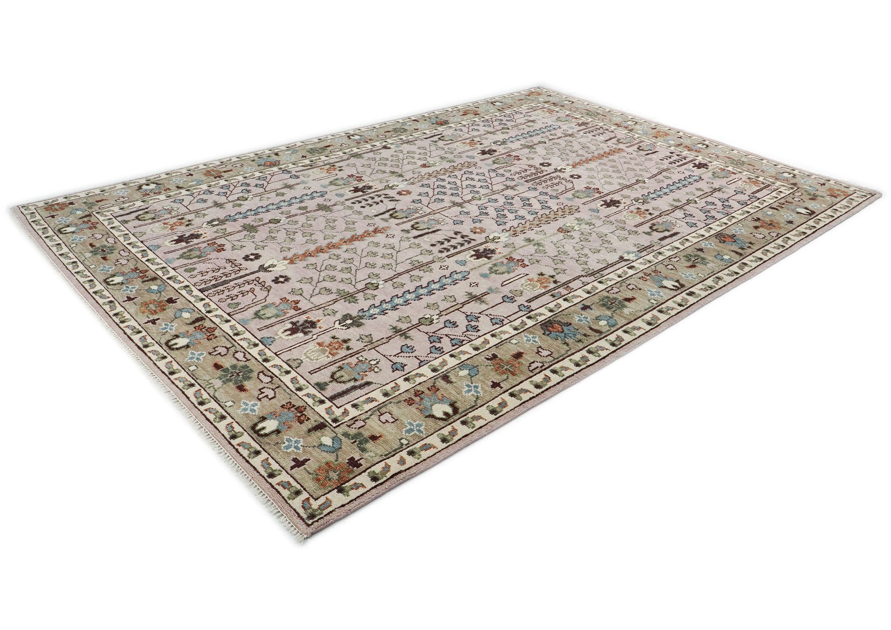 10x14 Rose, Moss, Blue Color Hand Knotted Oushak Wool Transitional Oriental Rug