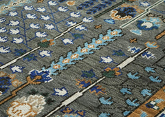 10x14 Gray, Ivory, Gold Color Hand Knotted Oushak Wool Transitional Oriental Rug