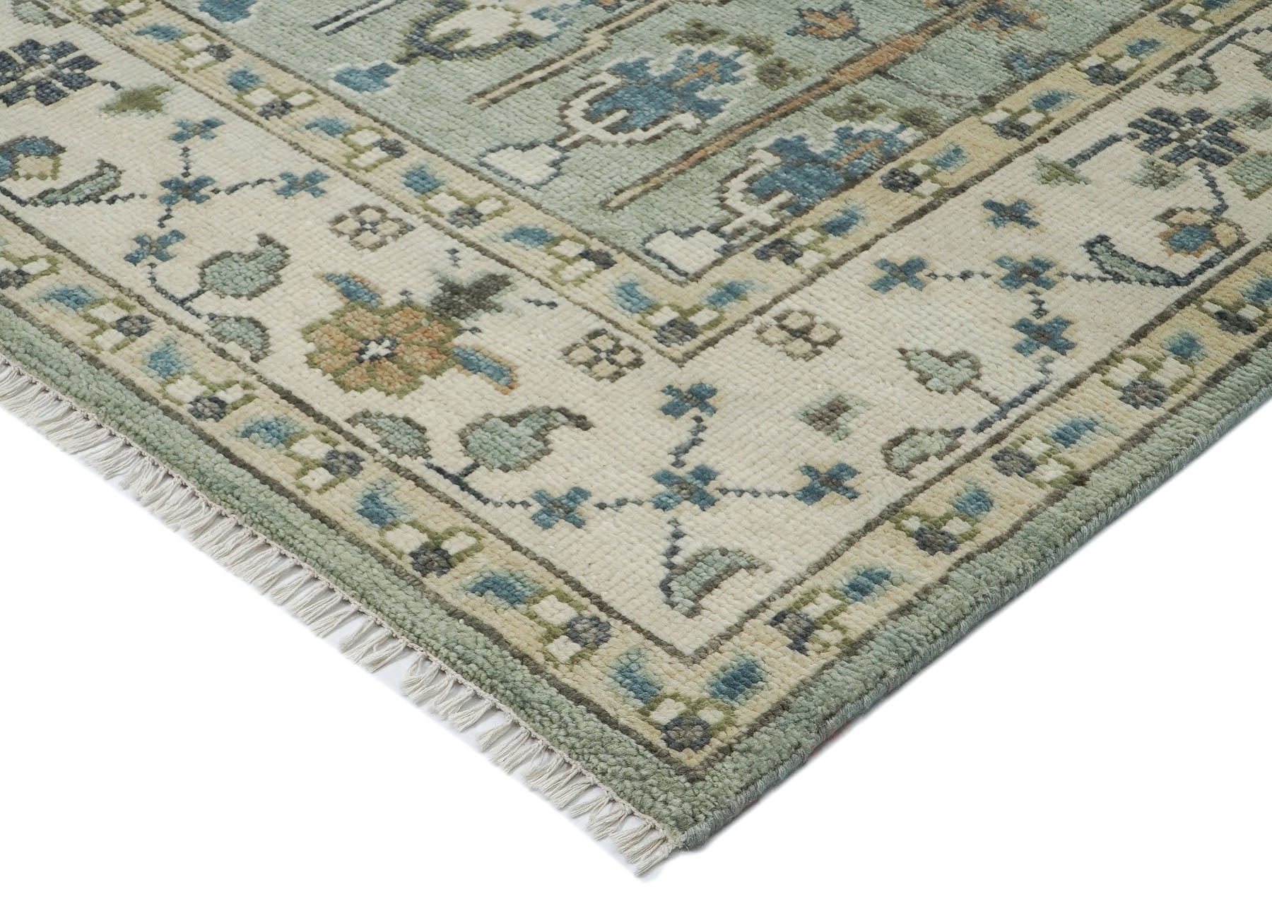 10x14 Celadon, Beige, Green Color Hand Knotted Oushak Wool Transitional Oriental Rug