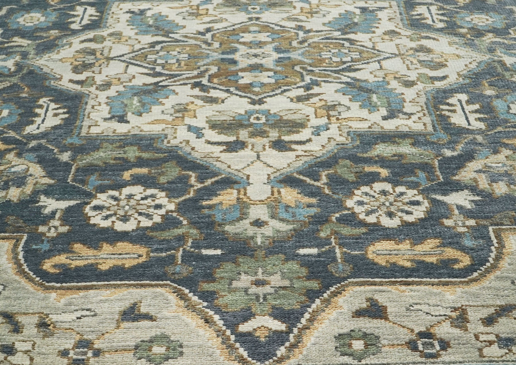 10x14 Slate, Blue, Beige Color Hand Knotted Oushak Wool  Oriental Rug