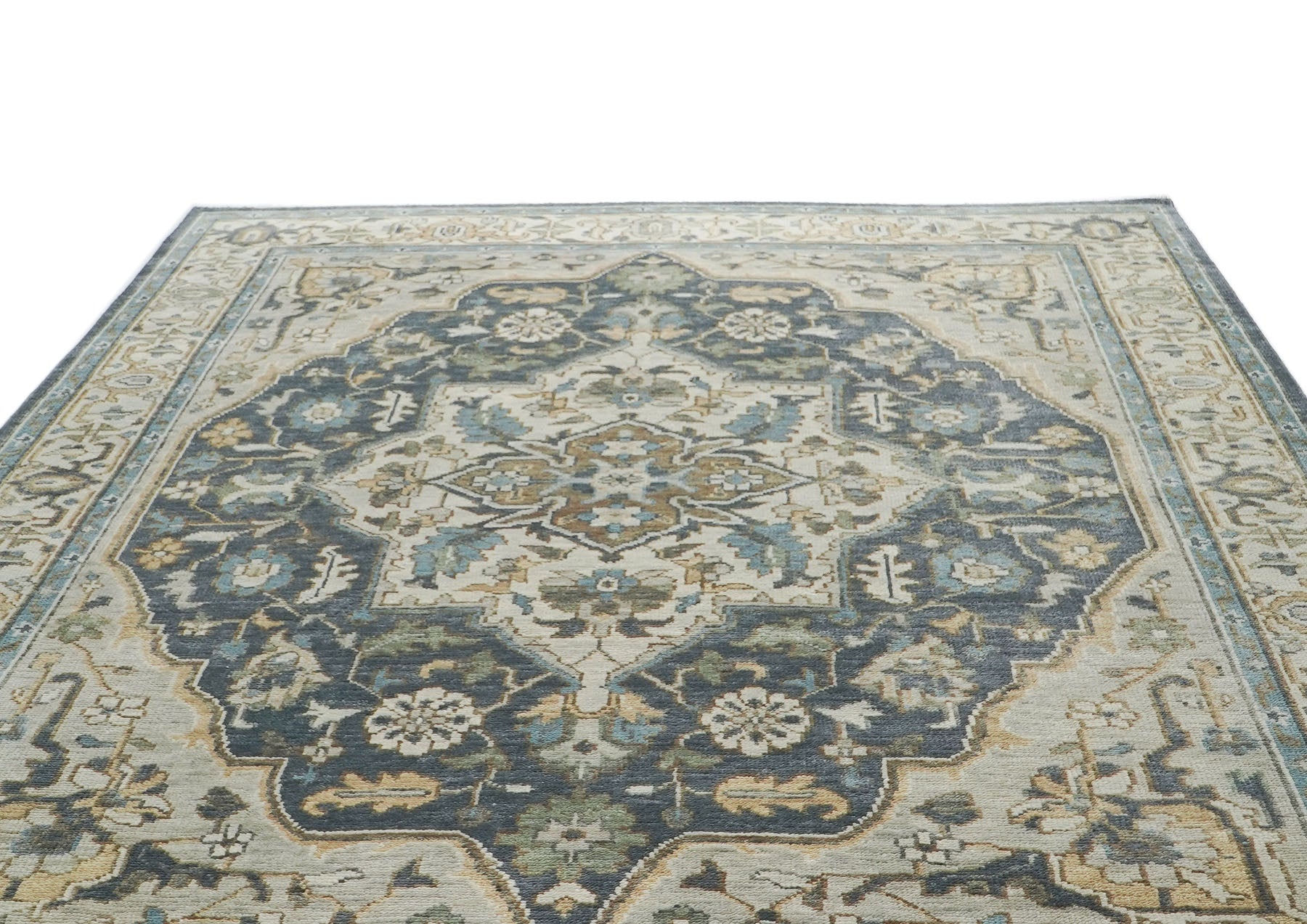 10x14 Slate, Blue, Beige Color Hand Knotted Oushak Wool  Oriental Rug