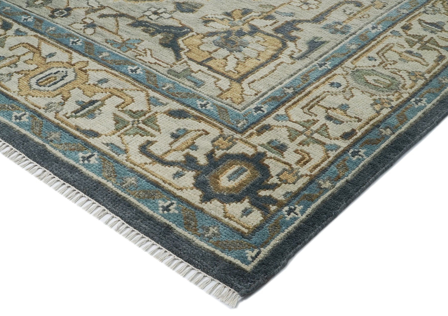 10x14 Slate, Blue, Beige Color Hand Knotted Oushak Wool  Oriental Rug