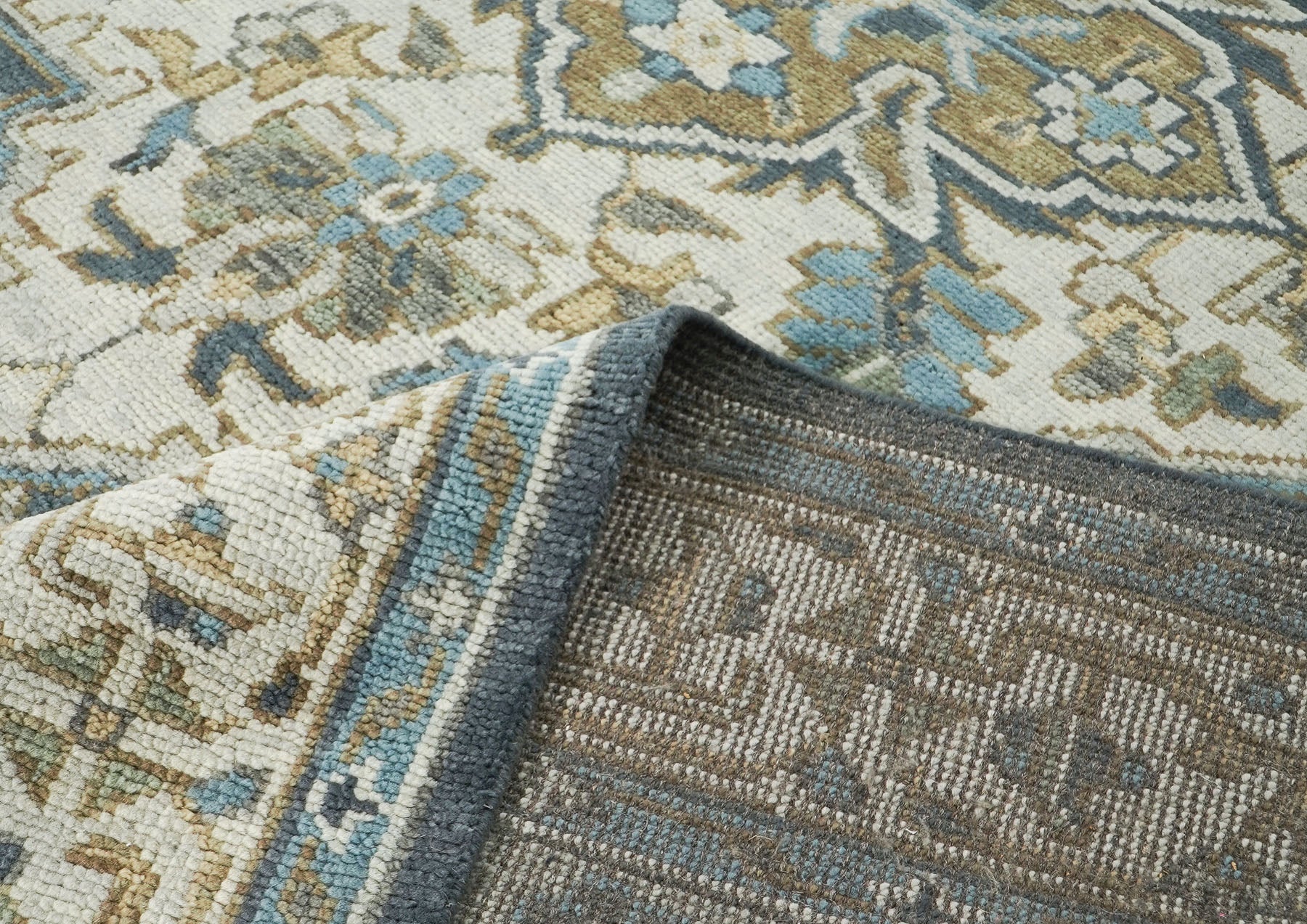 10x14 Slate, Blue, Beige Color Hand Knotted Oushak Wool  Oriental Rug