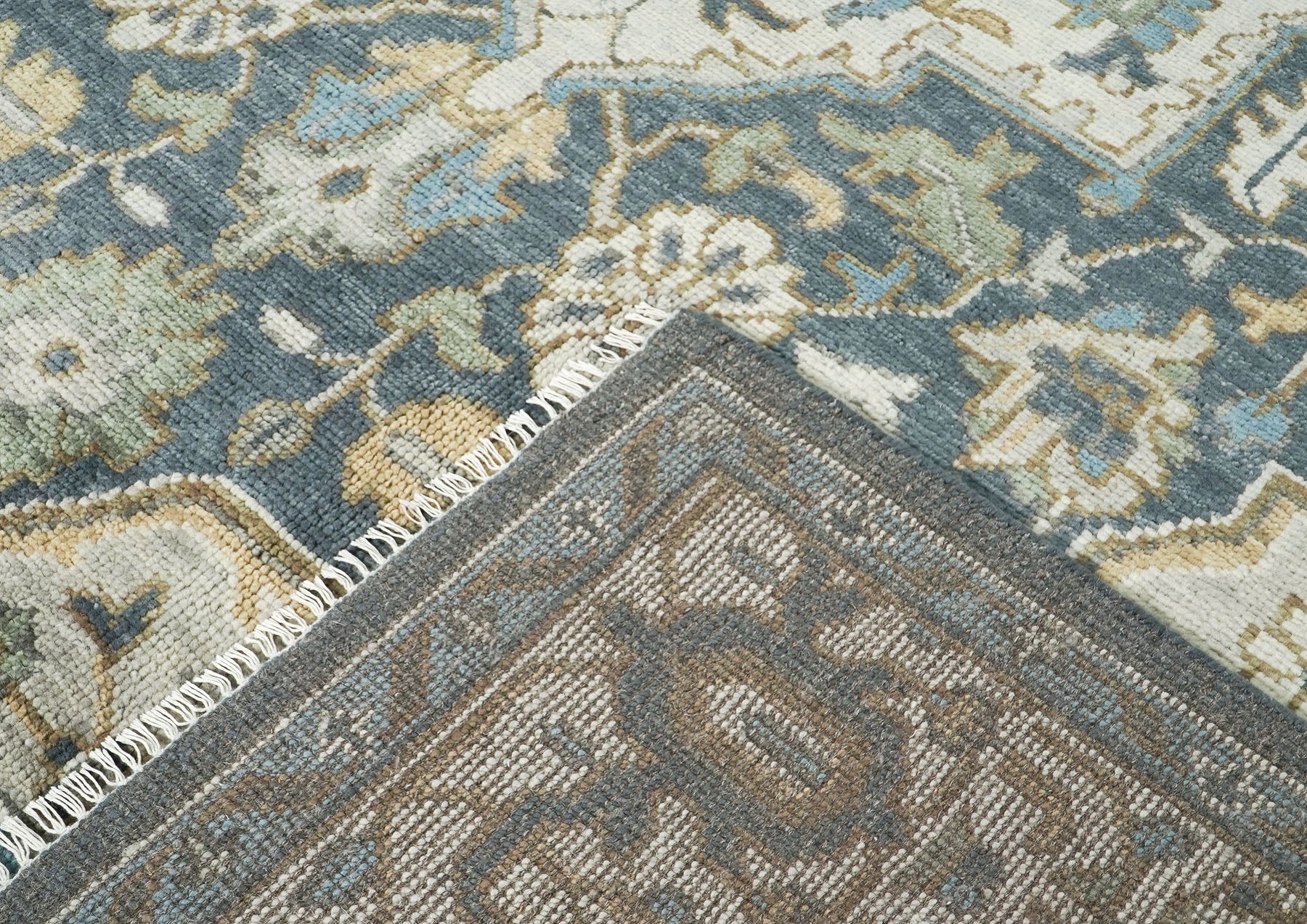 10x14 Slate, Blue, Beige Color Hand Knotted Oushak Wool  Oriental Rug