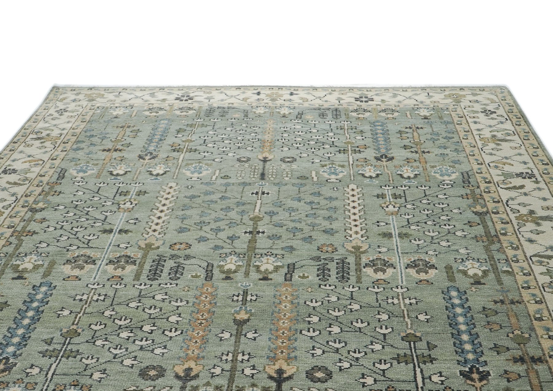 10x14 Celadon, Beige, Green Color Hand Knotted Oushak Wool Transitional Oriental Rug
