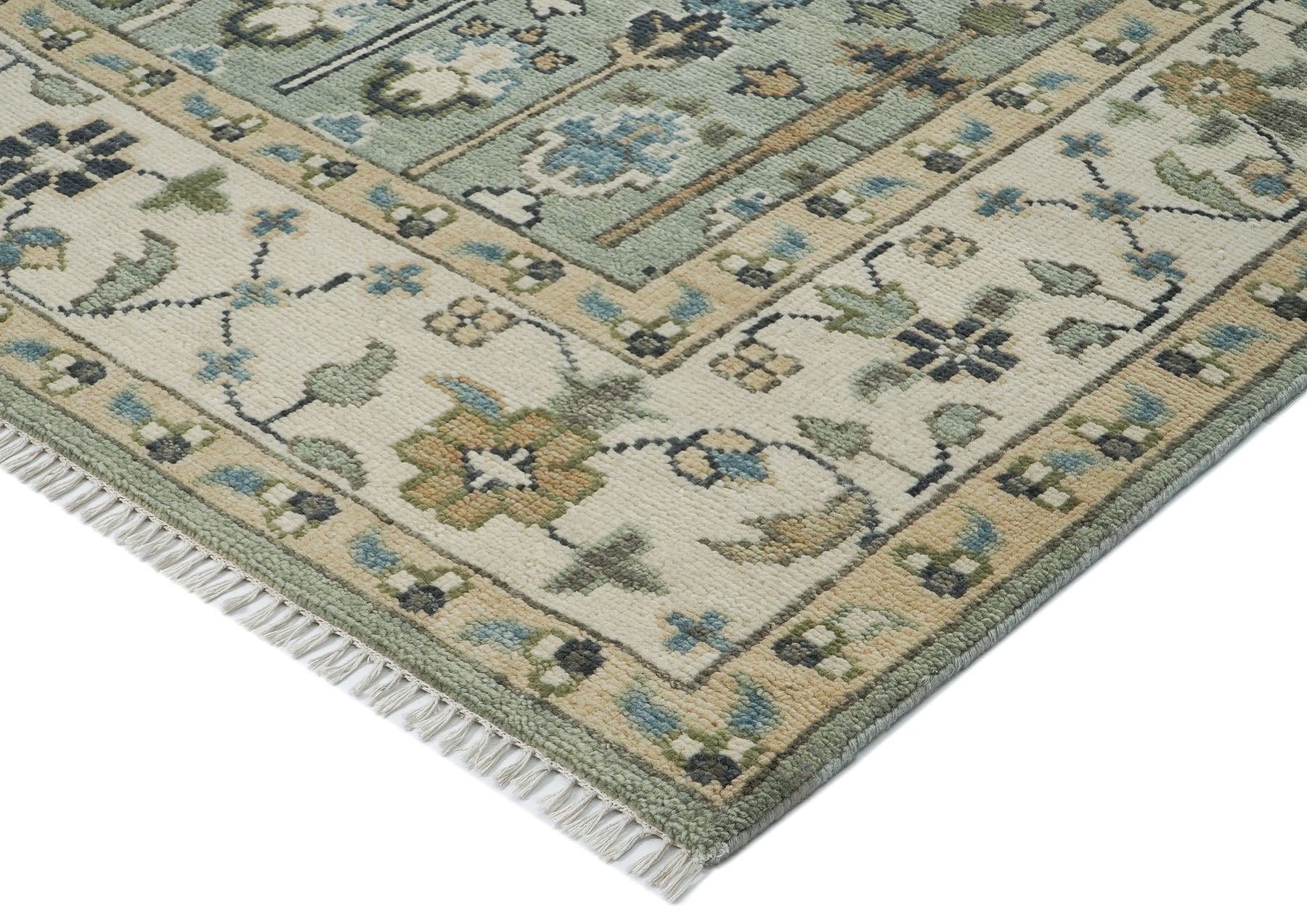 10x14 Celadon, Beige, Green Color Hand Knotted Oushak Wool Transitional Oriental Rug