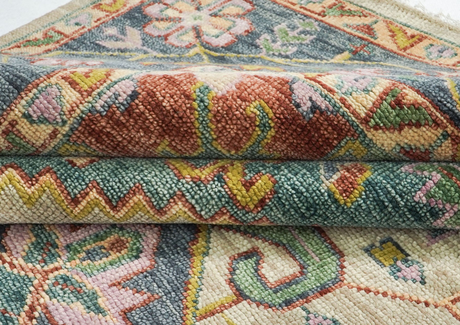 10x14 Beige, Mint, Slate Color Hand Knotted Oushak Wool  Oriental Rug