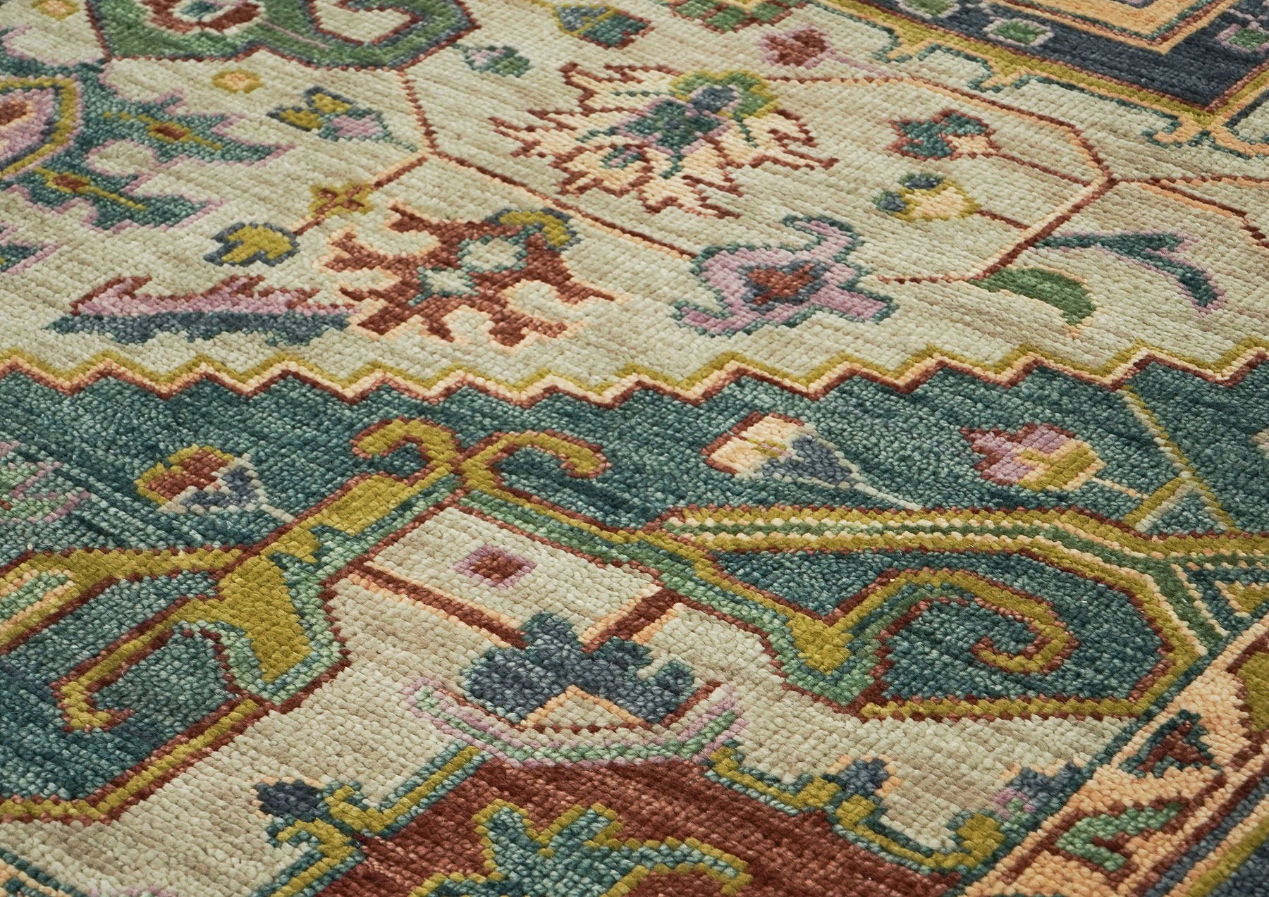 10x14 Beige, Mint, Slate Color Hand Knotted Oushak Wool  Oriental Rug