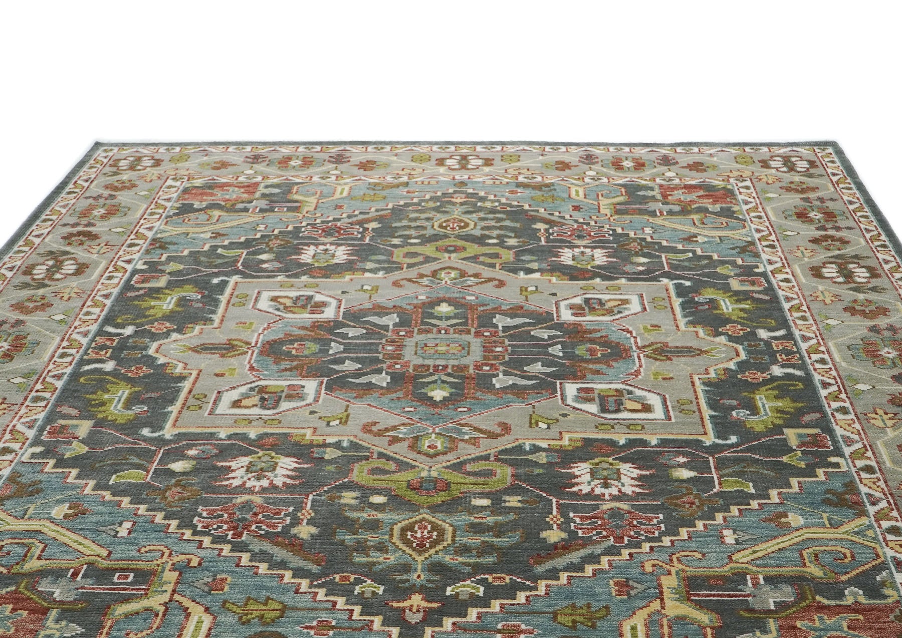 10x14 Gray, Slate, Aqua Color Hand Knotted Oushak Wool  Oriental Rug