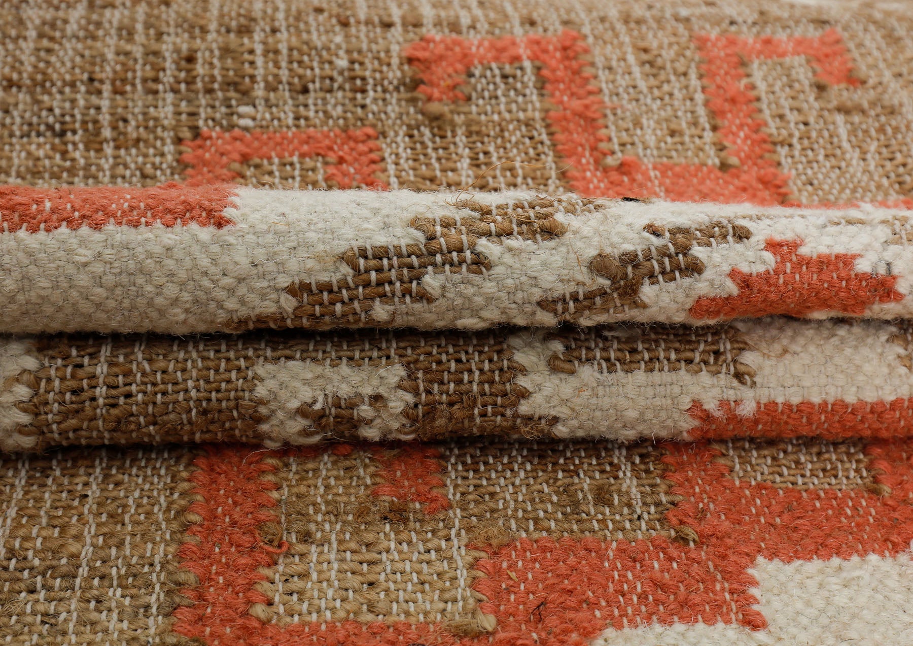 Multi Size Tan Orange Ivory Color Hand Woven Kilim Jute Southwestern Oriental Rug